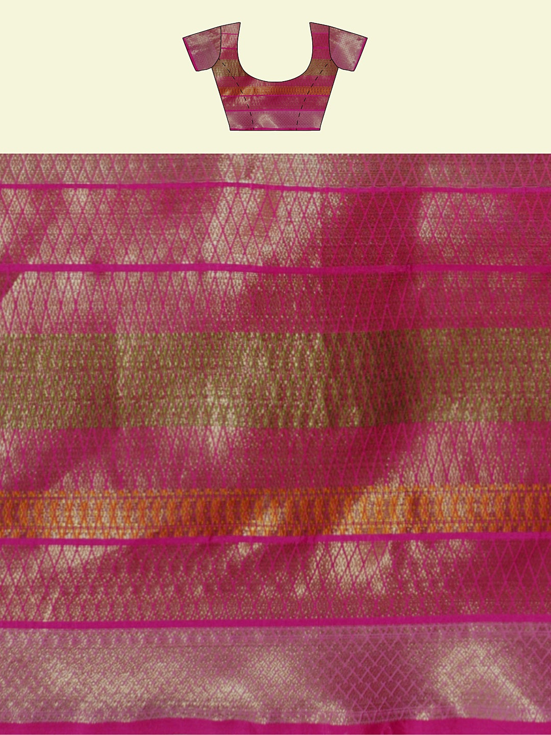 Faishana Presents Green Matka Silk Floral Boota Skirt Border With Pink Blouse Banarasi Saree