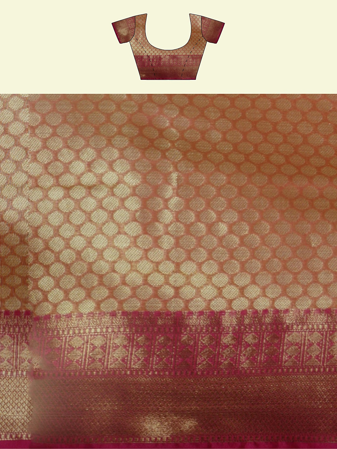 Faishana Presents Woven Pista Green Matka Silk Tilfi Jaal Zari Border With Orange Blouse Banarasi Saree