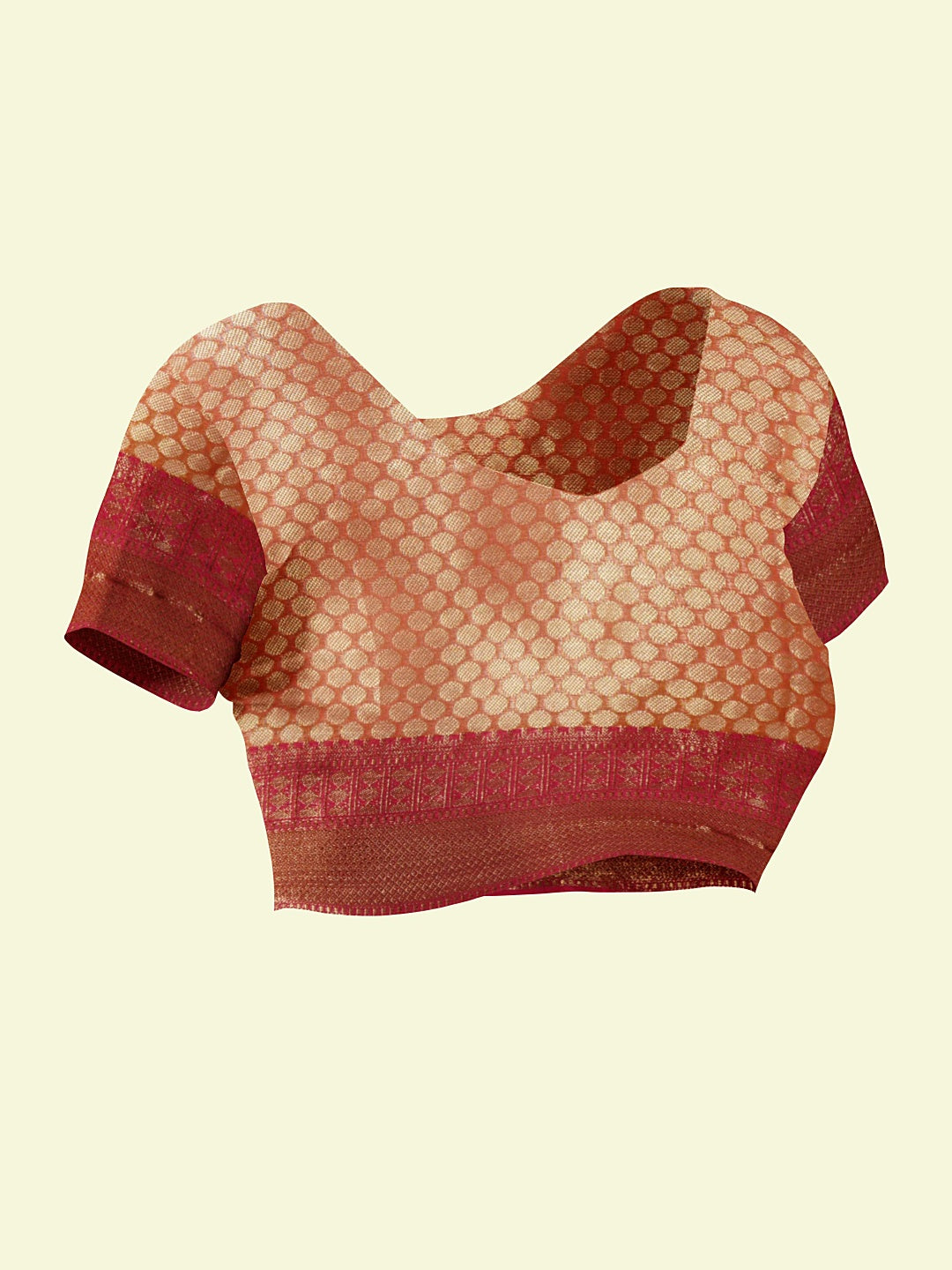 Faishana Presents Woven Brown Matka Silk Tilfi Jaal Zari Border With Orange Blouse Banarasi Saree