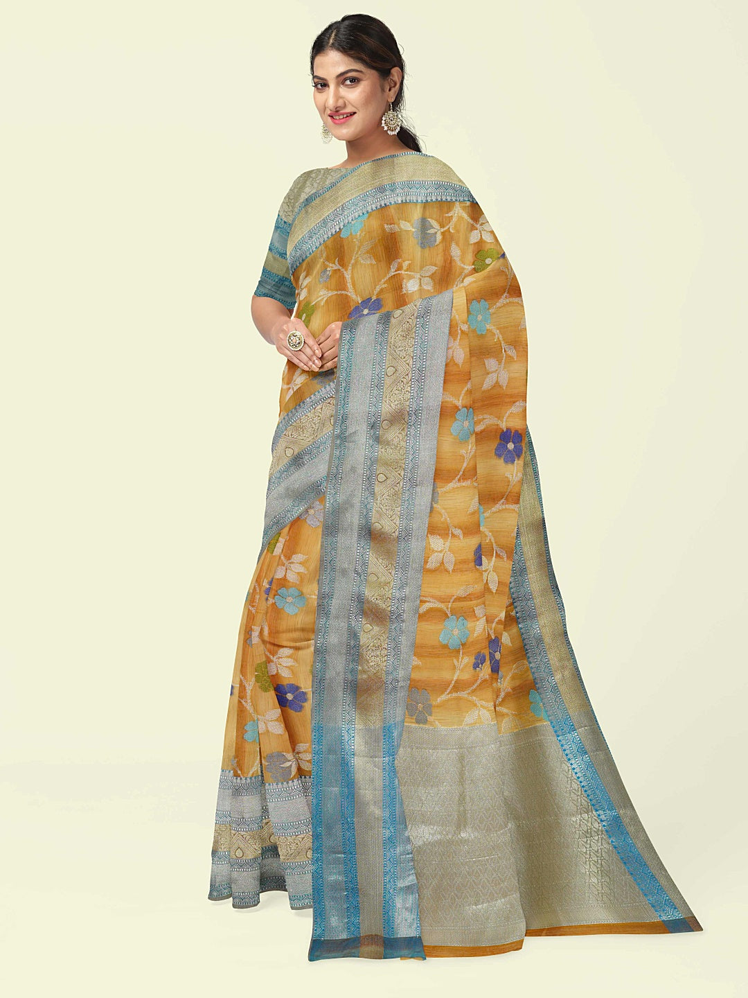 Faishana Presents Brown Matka Silk Tilfi Jaal Skirt Border With Grey Blouse Banarasi Saree