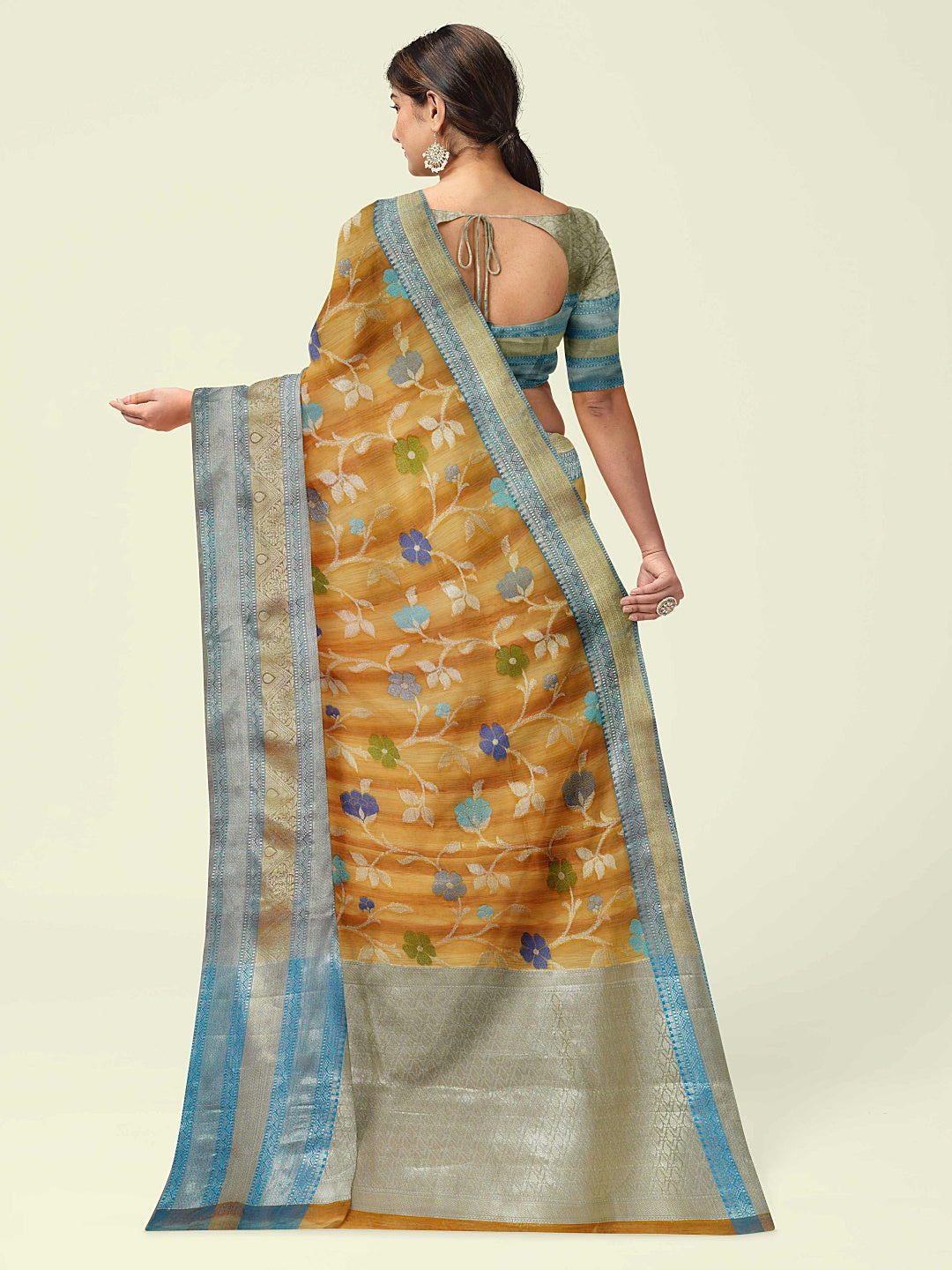 Faishana Presents Brown Matka Silk Tilfi Jaal Skirt Border With Grey Blouse Banarasi Saree