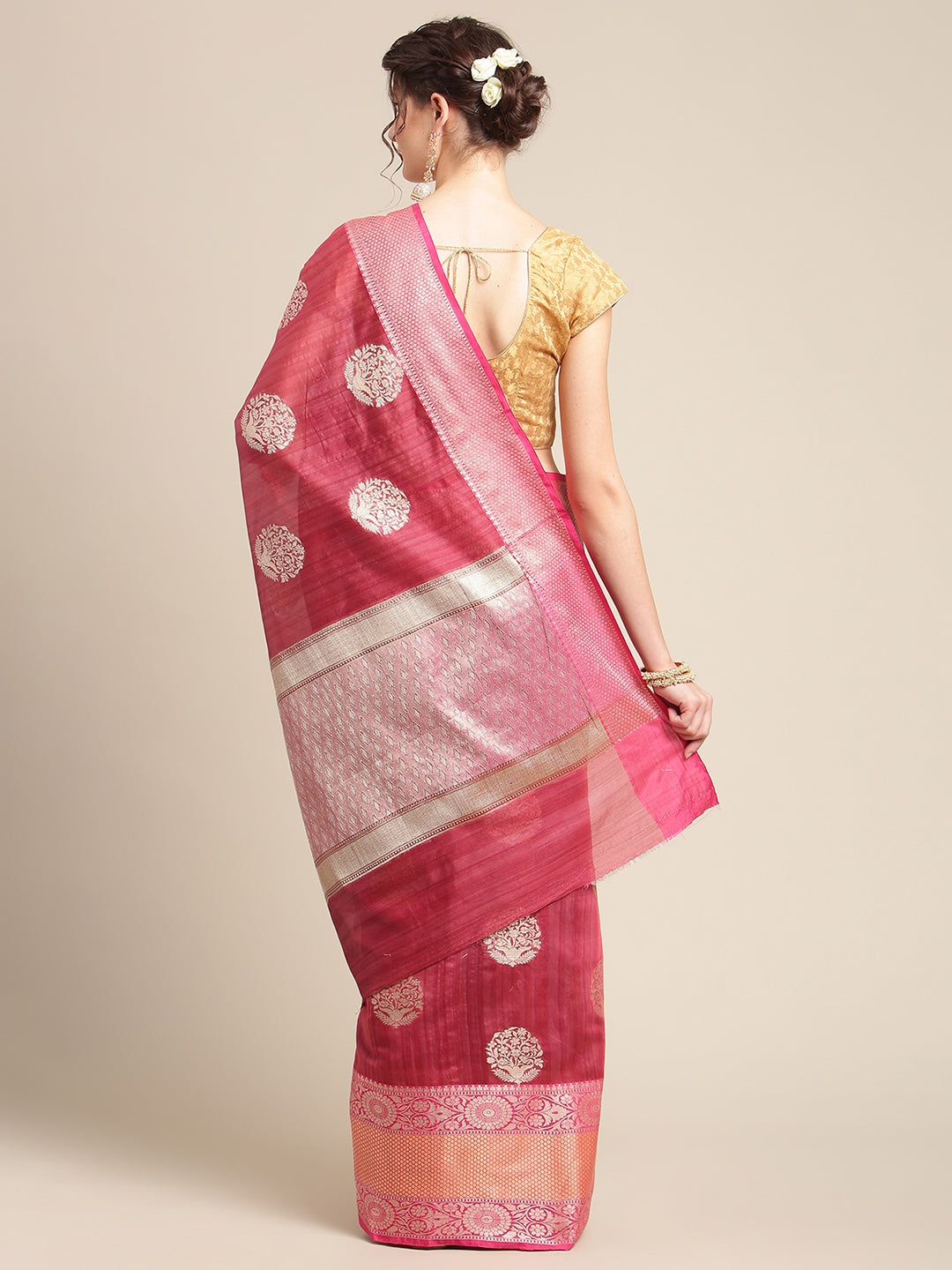 Pink Matka Silk Banarasi Sarees For Women GEMTKSLK_11