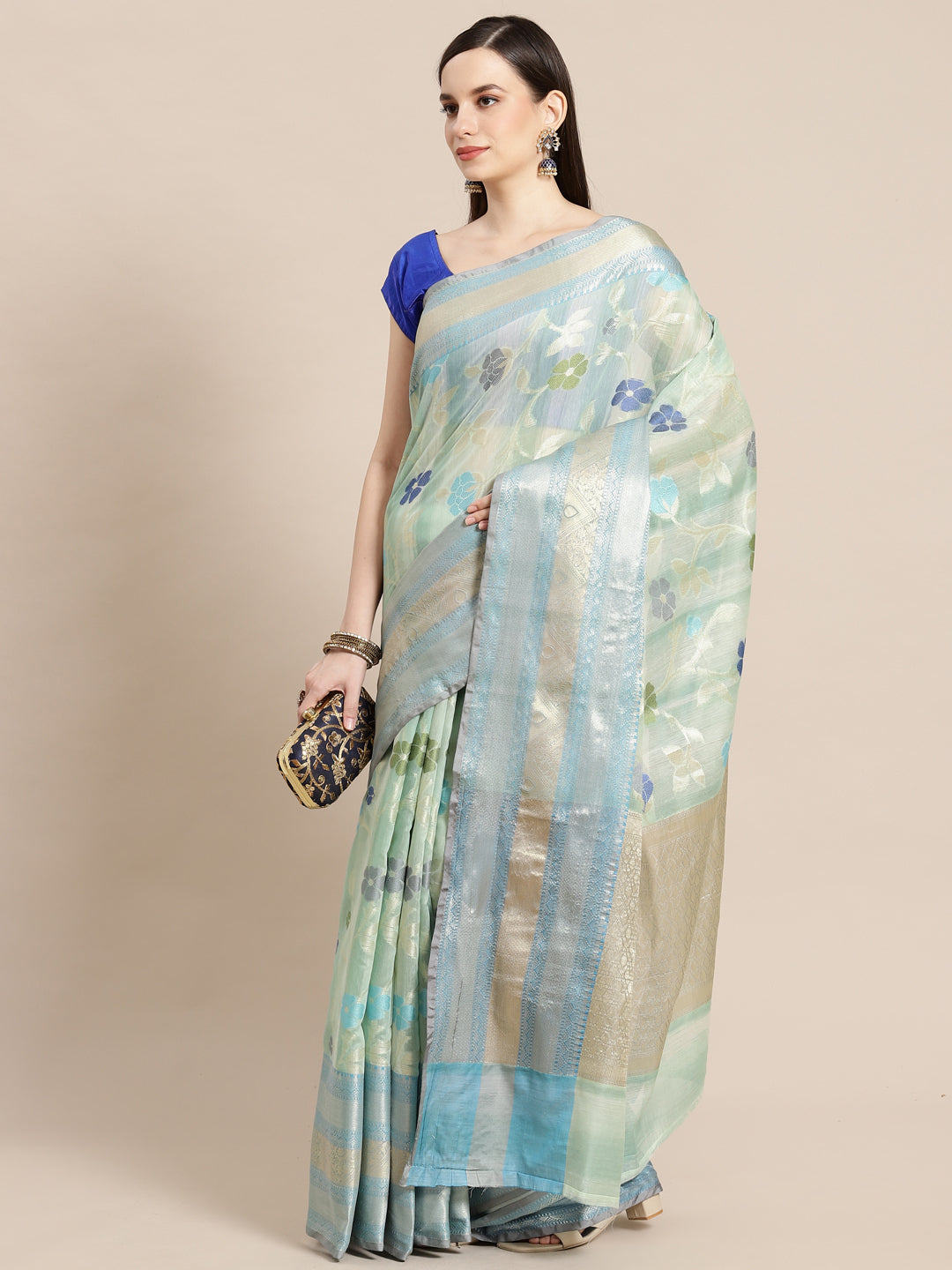 Turquoise Matka Silk Banarasi Sarees For Women GEMTKSLK_198