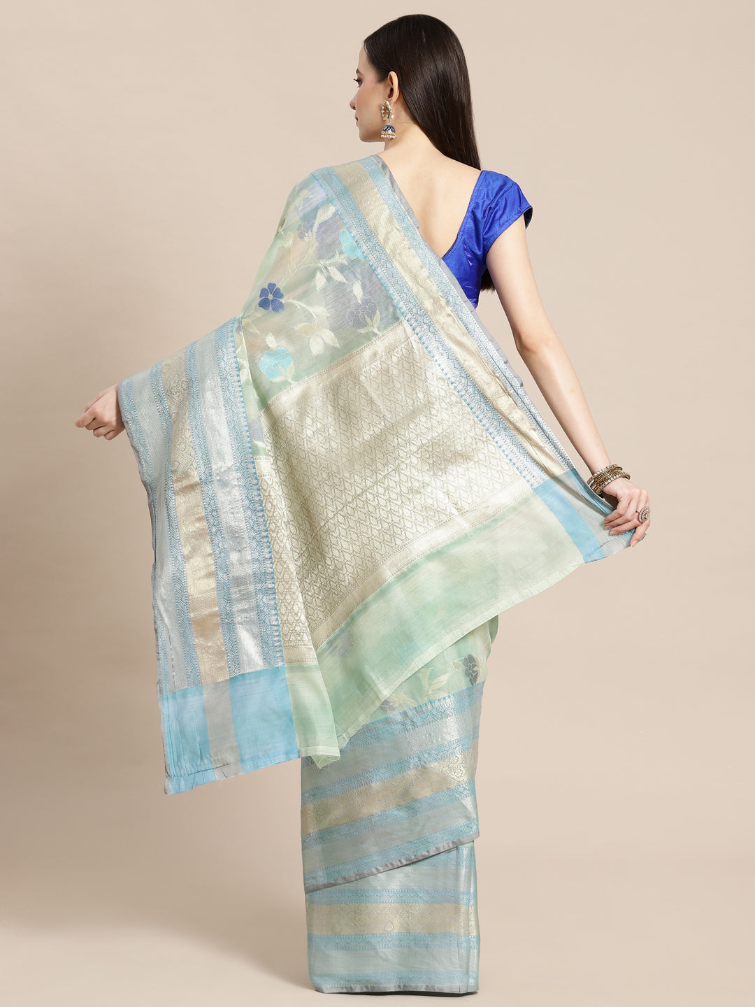 Turquoise Matka Silk Banarasi Sarees For Women GEMTKSLK_198