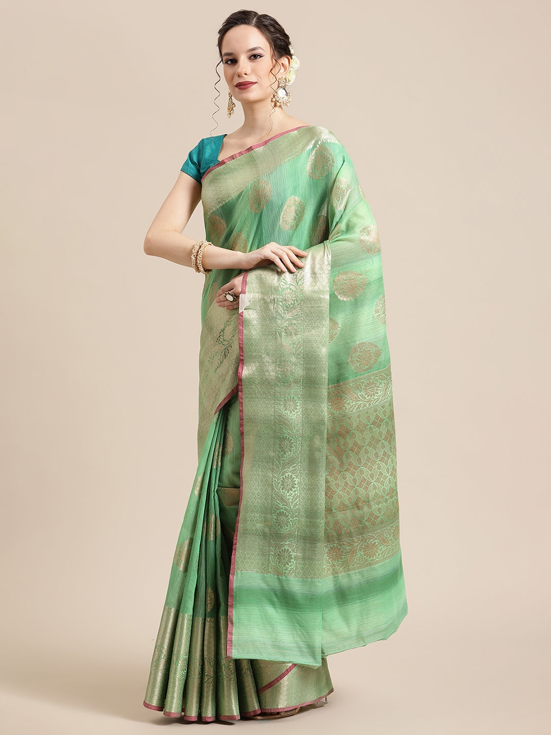 Green Matka Silk Banarasi Sarees For Women GEMTKSLK_204