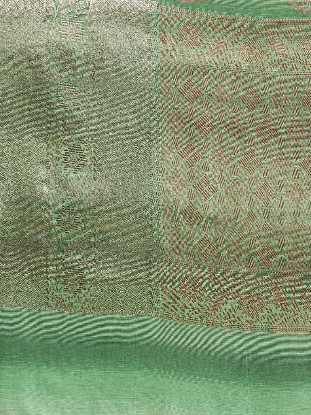 Faishana Presents Handwoven Green Matka Silk Boota Skirt Border With Green Blouse Banarasi Saree