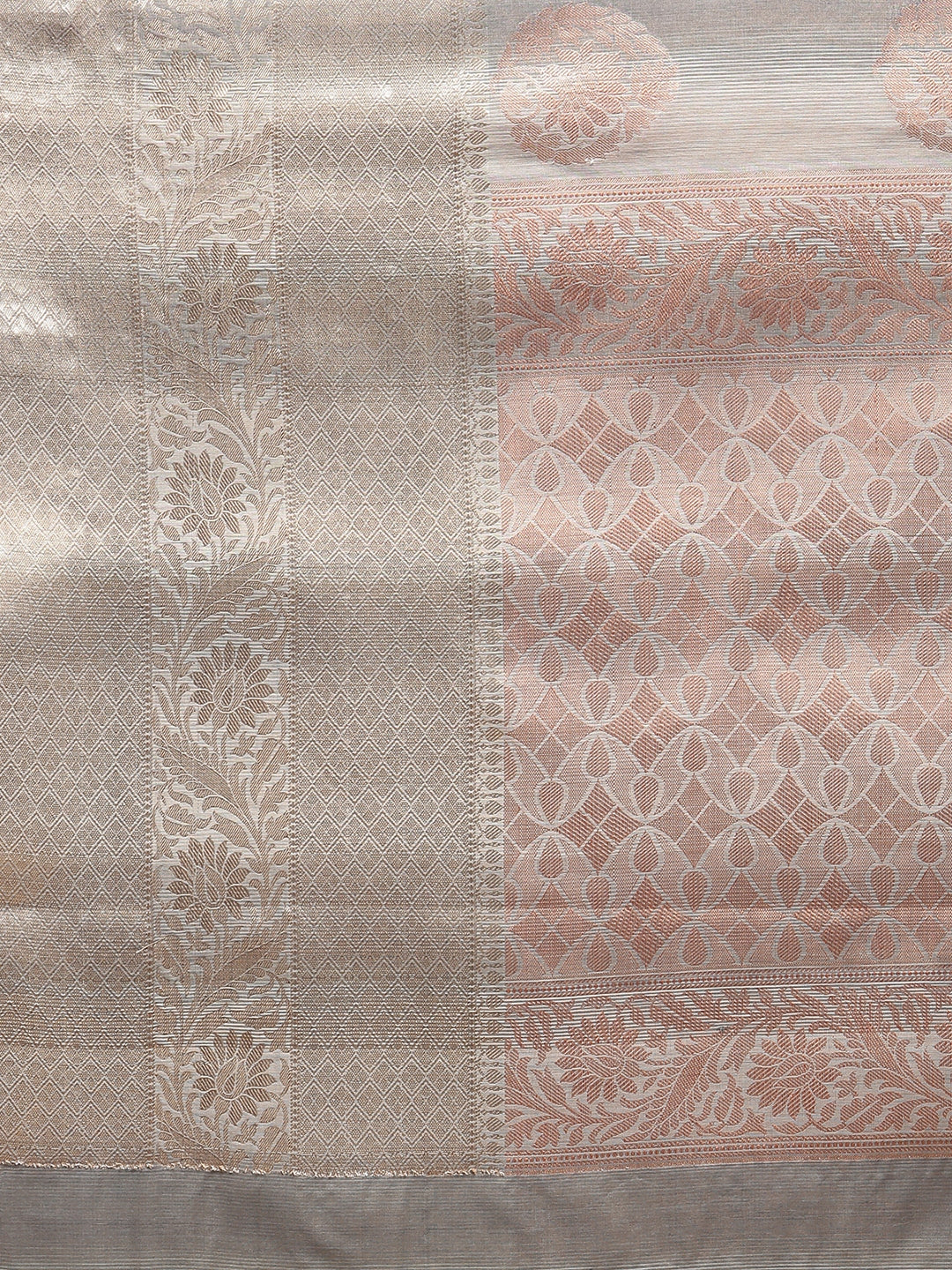 Faishana Presents Handwoven Grey Matka Silk Boota Skirt Border With Grey Blouse Banarasi Saree