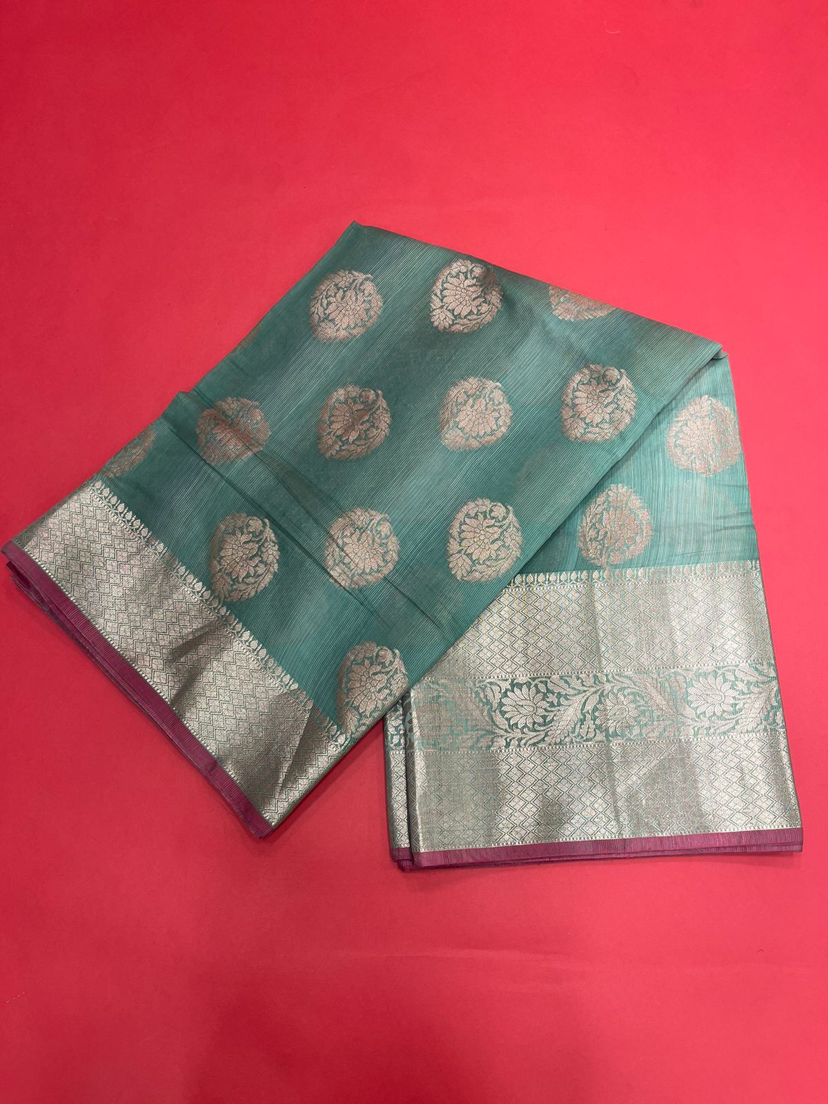 Faishana Presents Handwoven Green Matka Silk Boota Skirt Border With Green Blouse Banarasi Saree