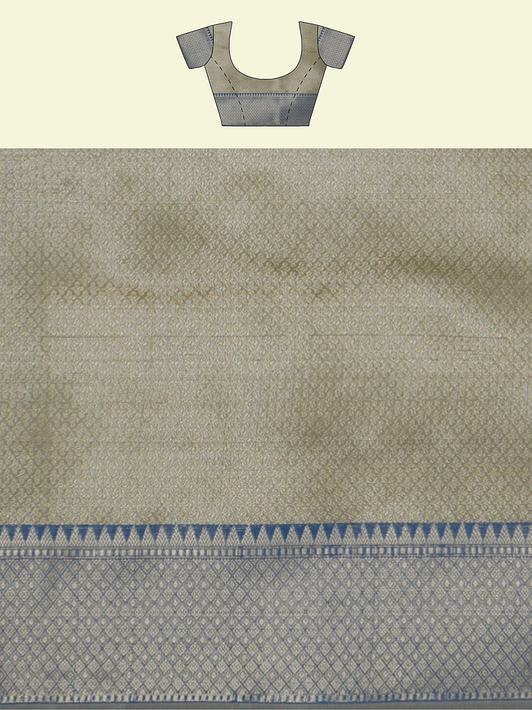 Faishana Presents Handwoven Grey Matka Silk Boota Skirt Border With Blue Blouse Banarasi Saree