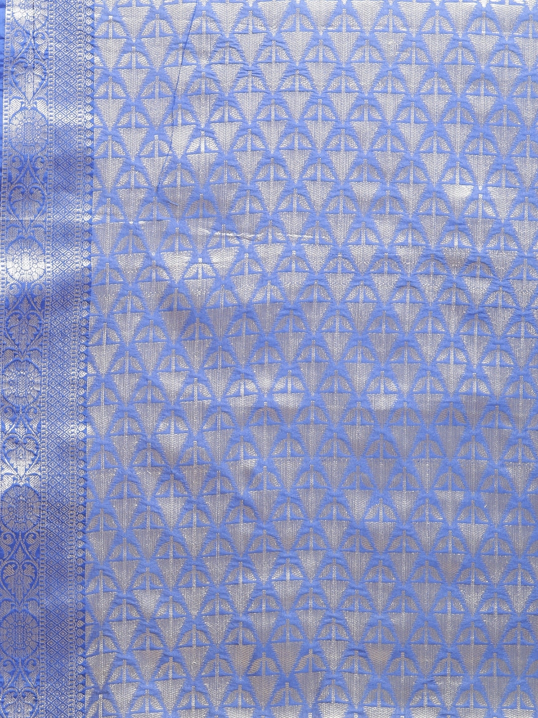 Faishana Presents Handwoven Pistachio Matka Silk Boota Skirt Border With Blue Blouse Banarasi Saree