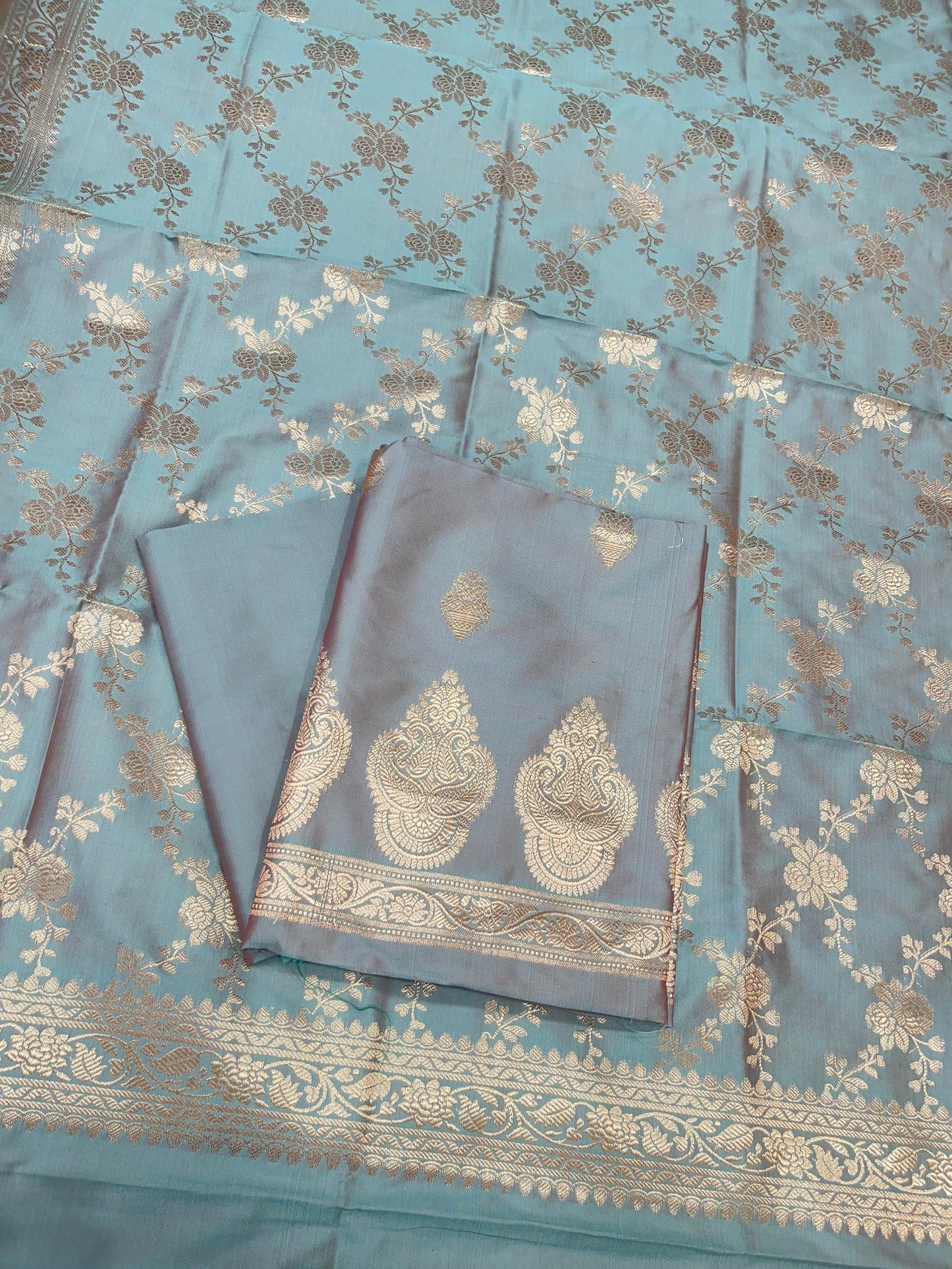 Seagreen Semi Katan Silk Handloom Banarasi 3 pcs Suit Set MUB_SK101