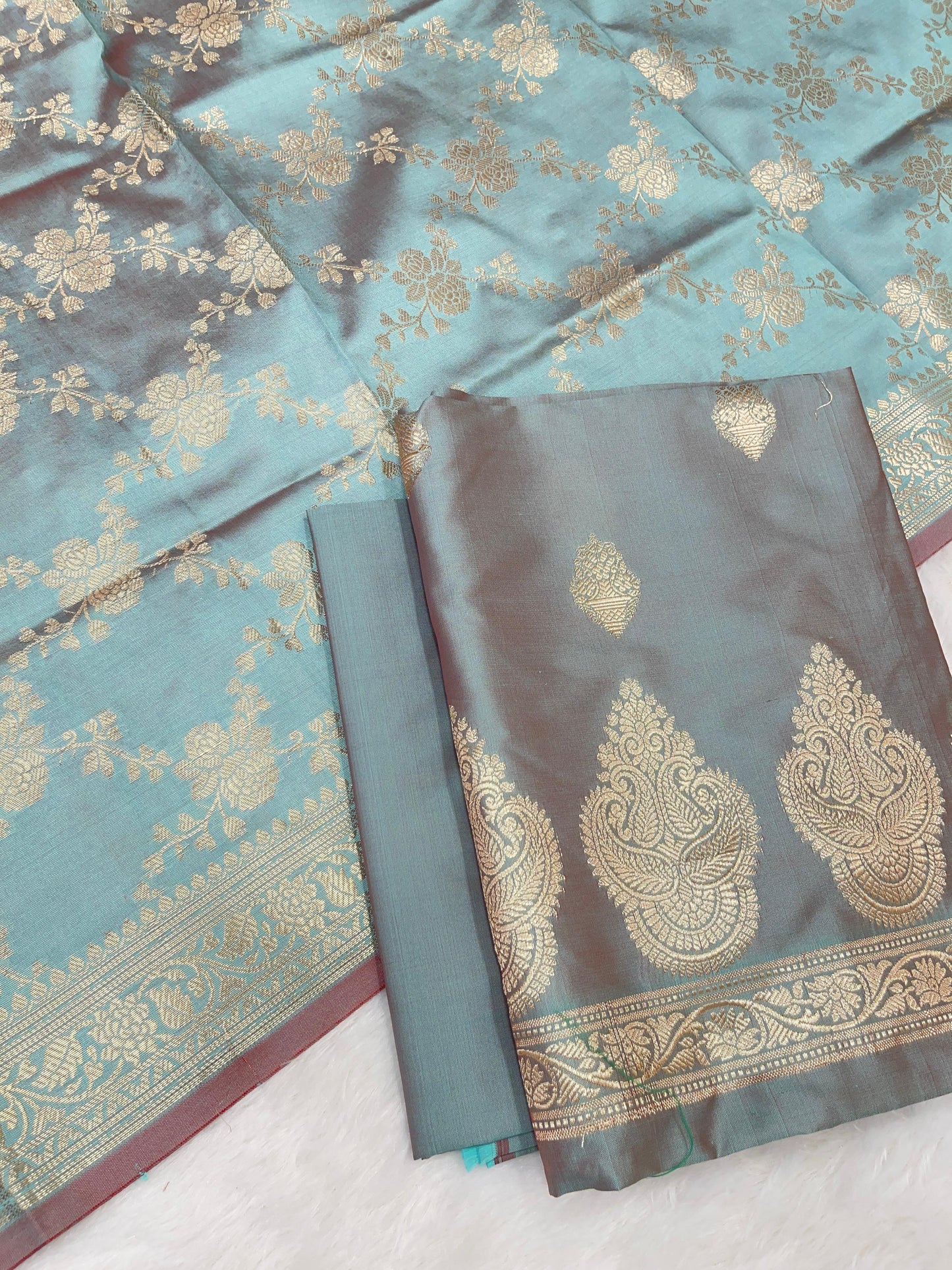 Seagreen Semi Katan Silk Handloom Banarasi 3 pcs Suit Set MUB_SK101