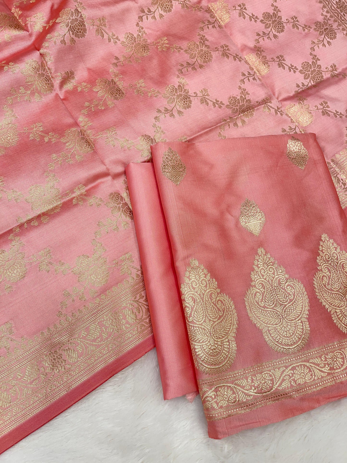 Pink Semi Katan Silk Handloom Banarasi 3 pcs Suit Set MUB_SK104