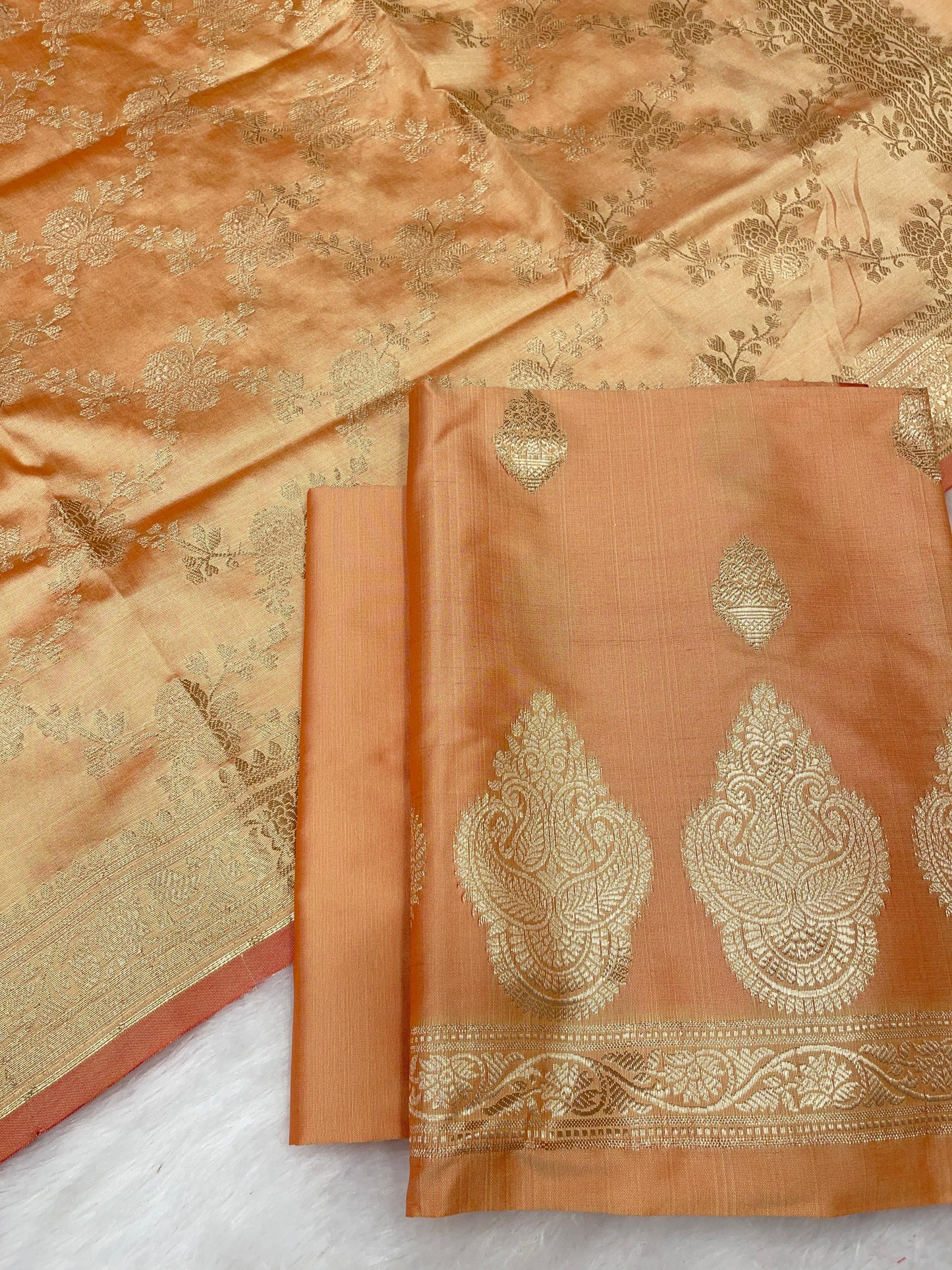 Orange Semi Katan Silk Handloom Banarasi 3 pcs Suit Set MUB_SK105