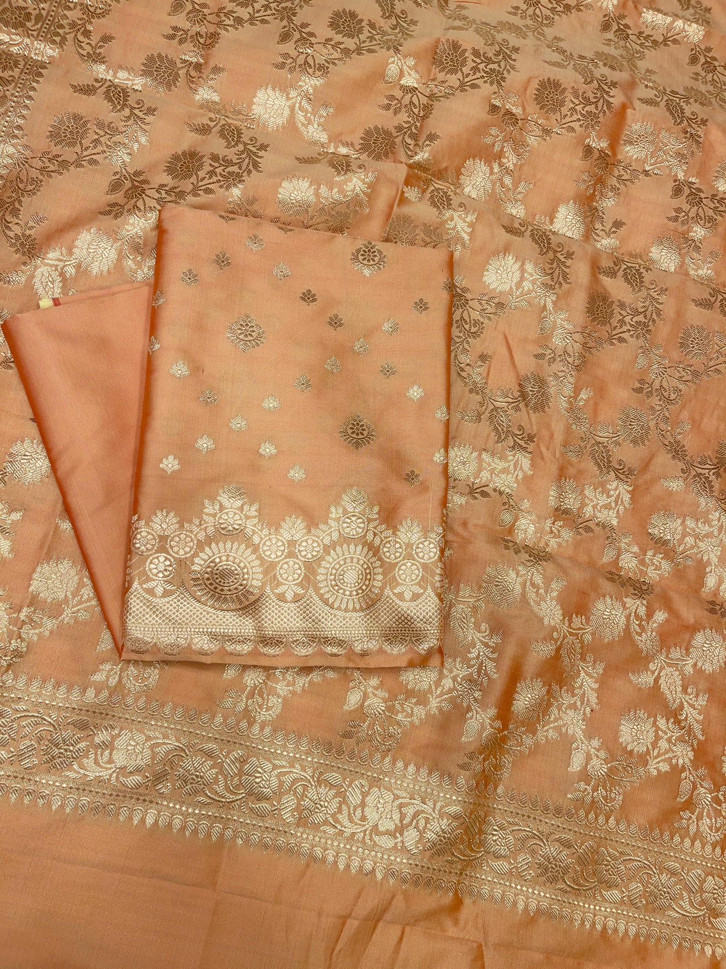 Orange Semi Katan Silk Handloom Banarasi 3 pcs Suit Set MUB_SK86