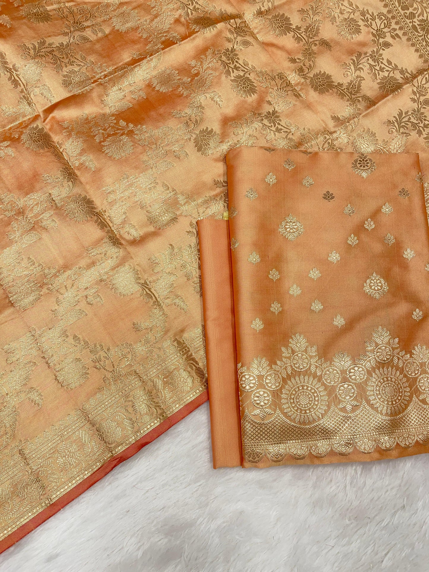 Orange Semi Katan Silk Handloom Banarasi 3 pcs Suit Set MUB_SK86