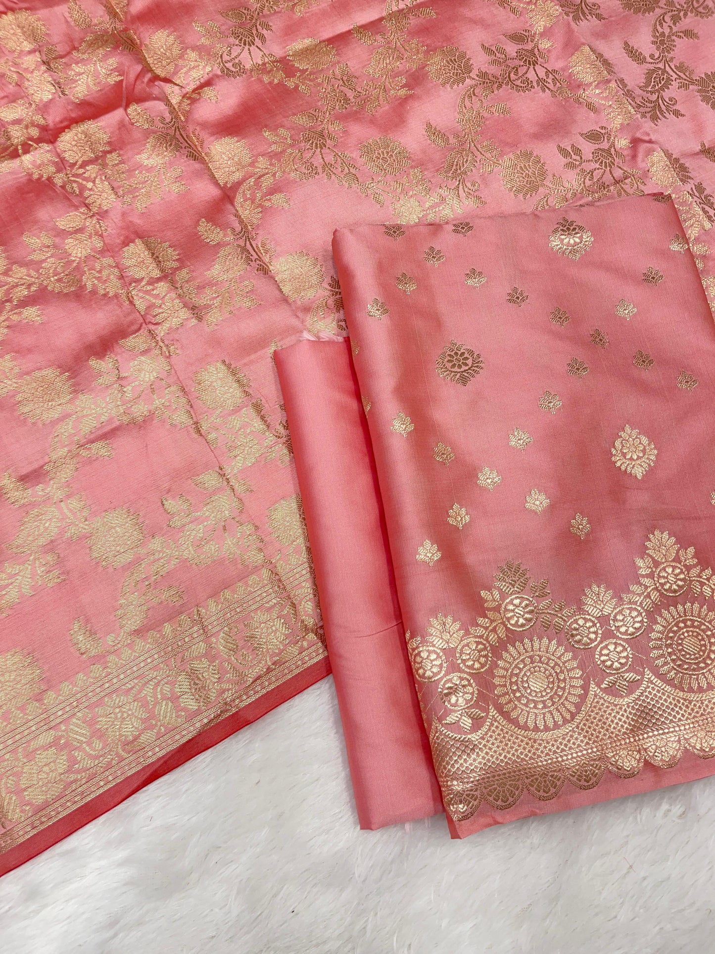 Pink Semi Katan Silk Handloom Banarasi 3 pcs Suit Set MUB_SK87