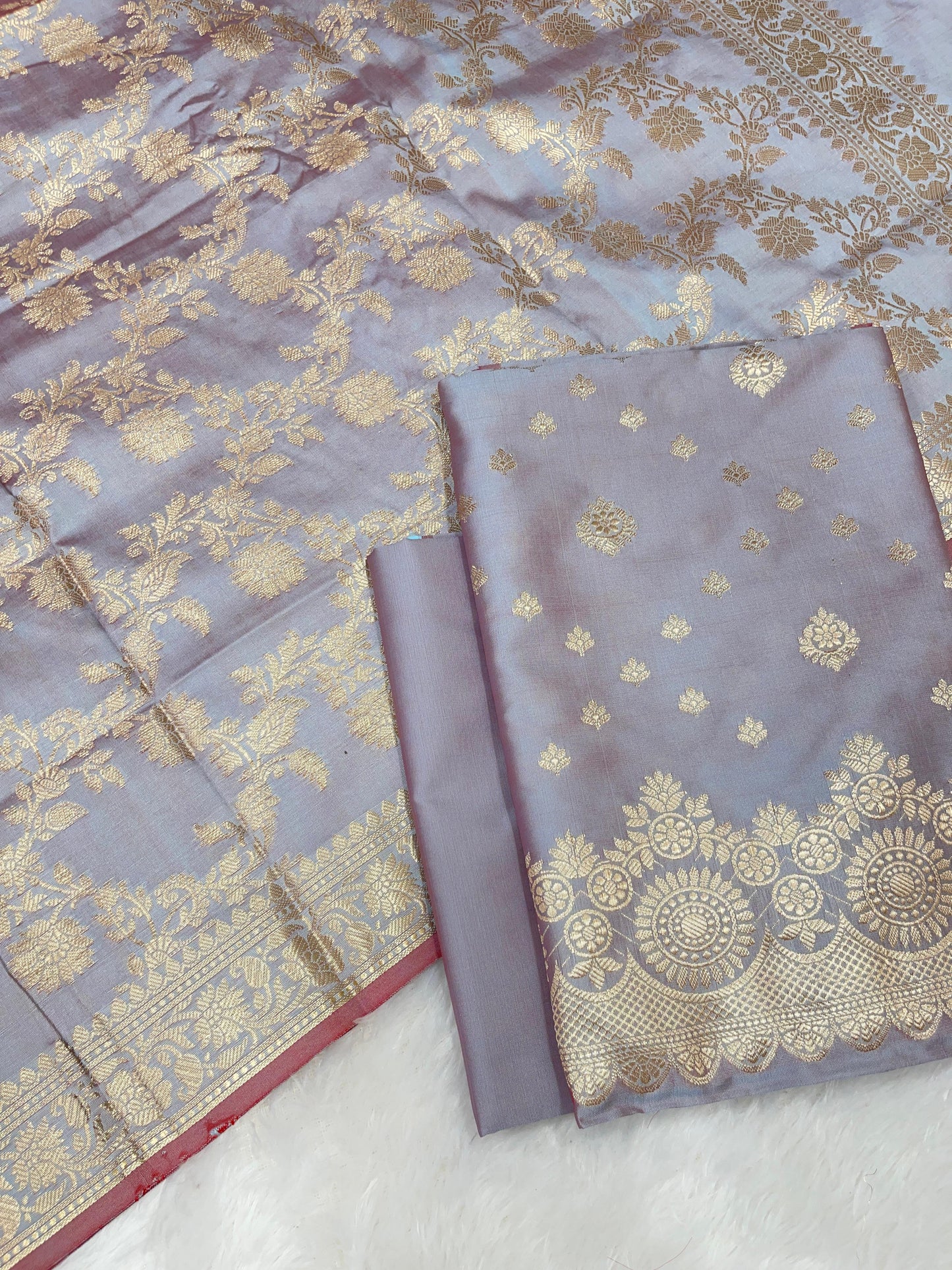 Light Purple Semi Katan Silk Handloom Banarasi 3 pcs Suit Set MUB_SK88