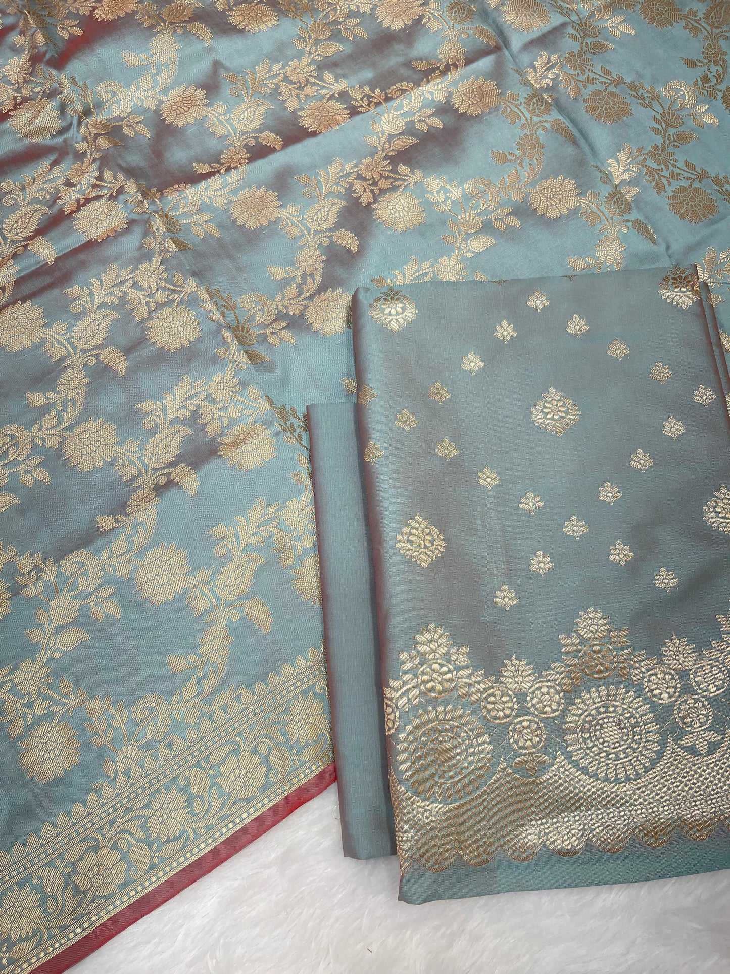 Seagreen Semi Katan Silk Handloom Banarasi 3 pcs Suit Set MUB_SK90