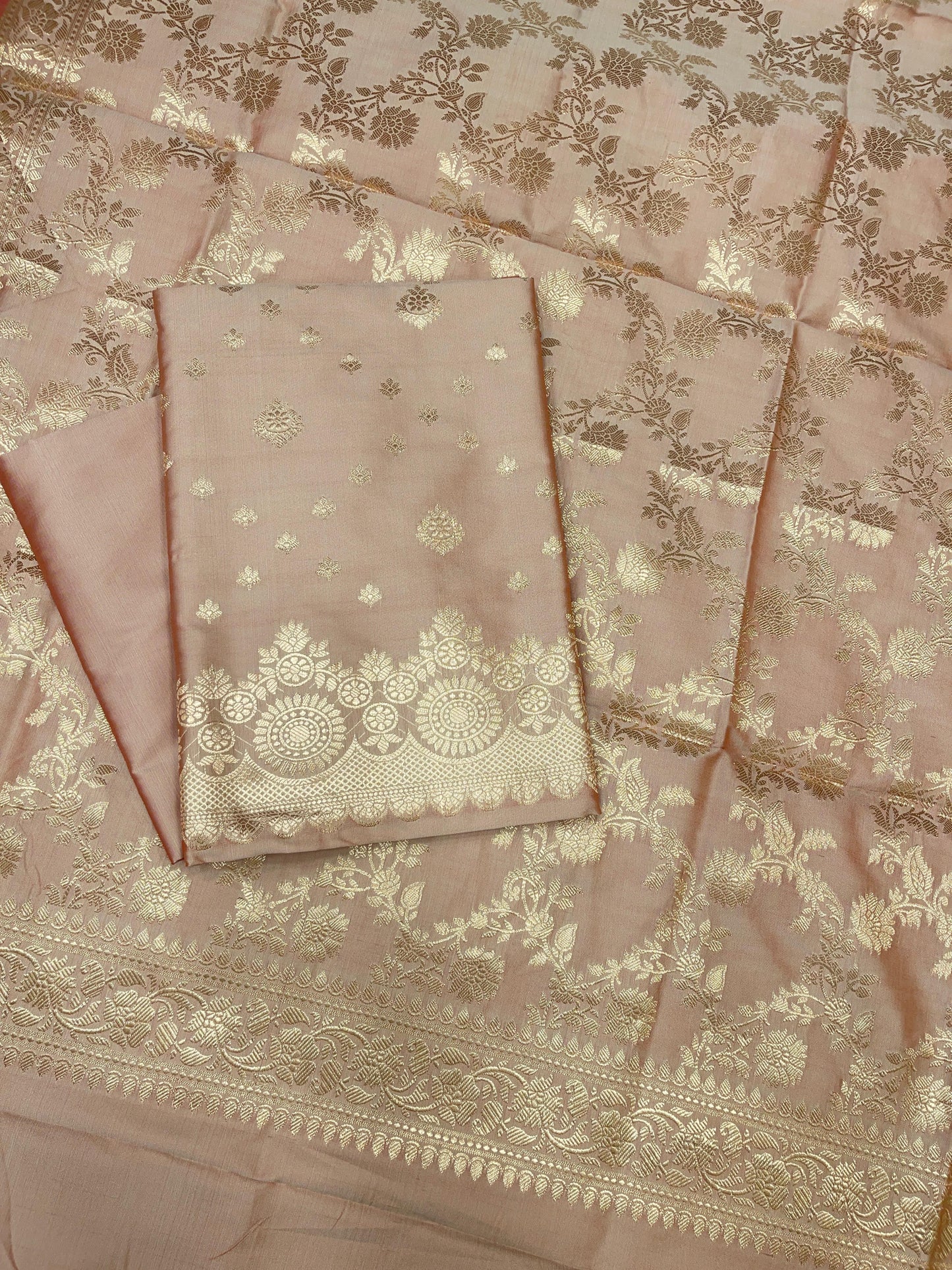 Beige Semi Katan Silk Handloom Banarasi 3 pcs Suit Set MUB_SK91
