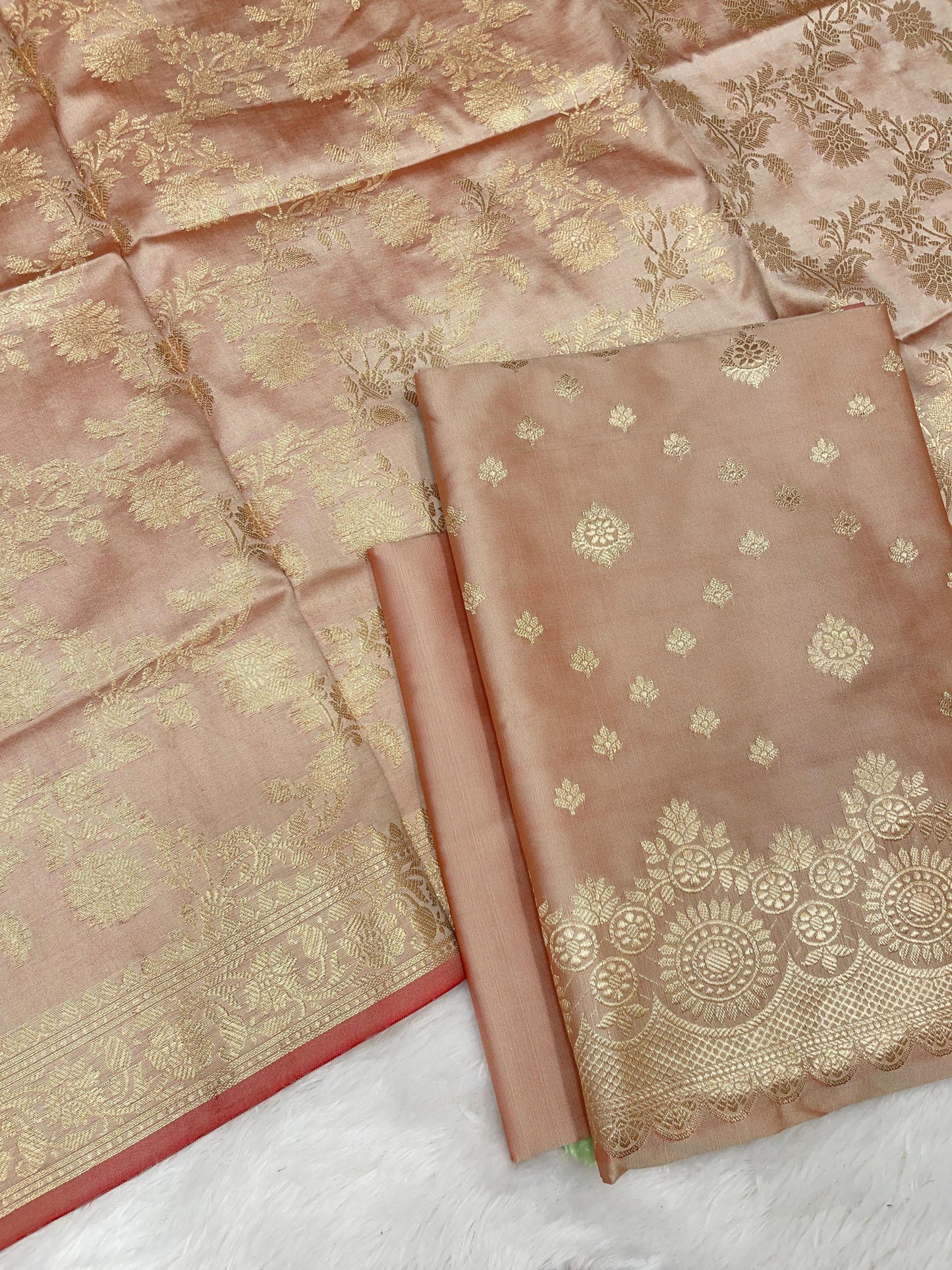 Beige Semi Katan Silk Handloom Banarasi 3 pcs Suit Set MUB_SK91