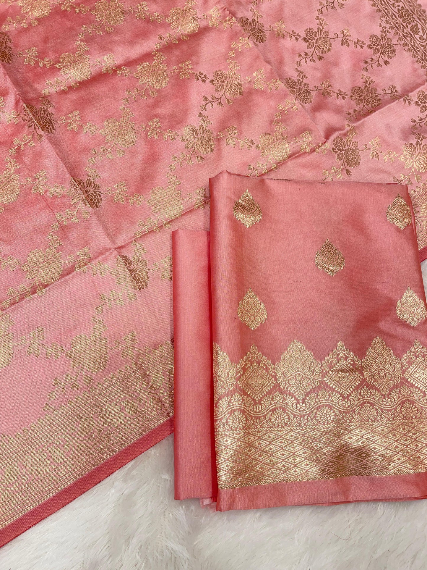 Pink Semi Katan Silk Handloom Banarasi 3 pcs Suit Set MUB_SK93