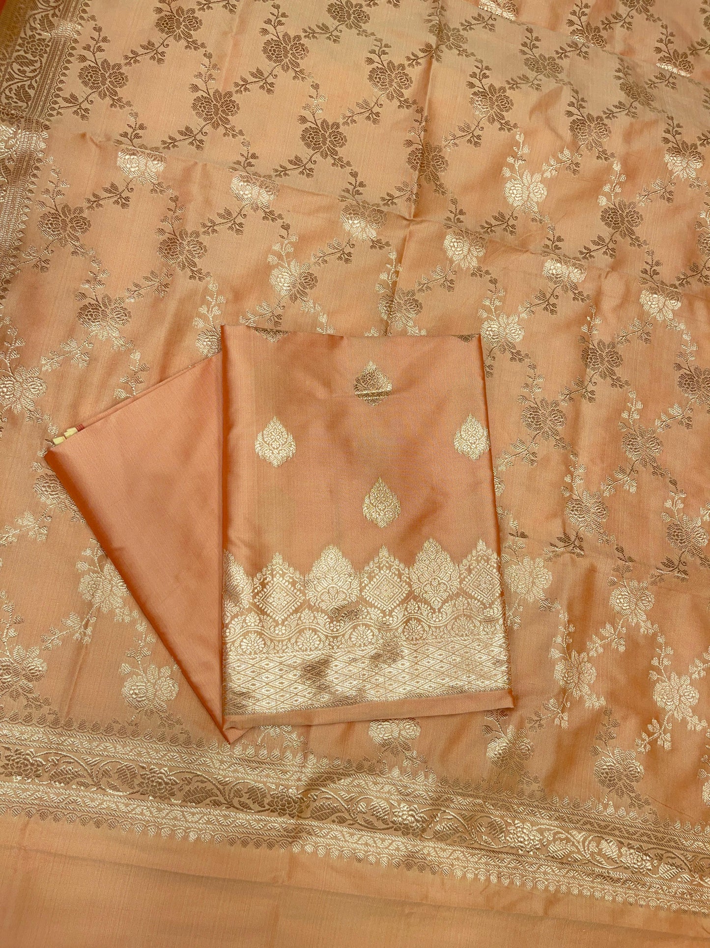 Orange Semi Katan Silk Handloom Banarasi 3 pcs Suit Set MUB_SK96