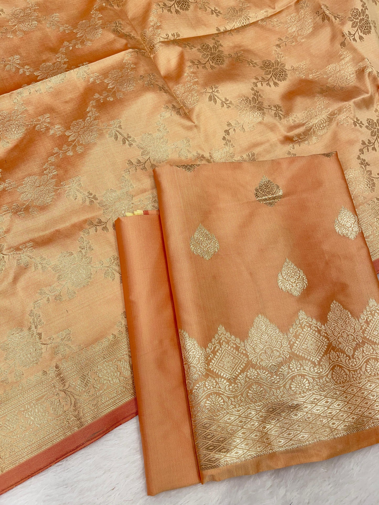 Orange Semi Katan Silk Handloom Banarasi 3 pcs Suit Set MUB_SK96