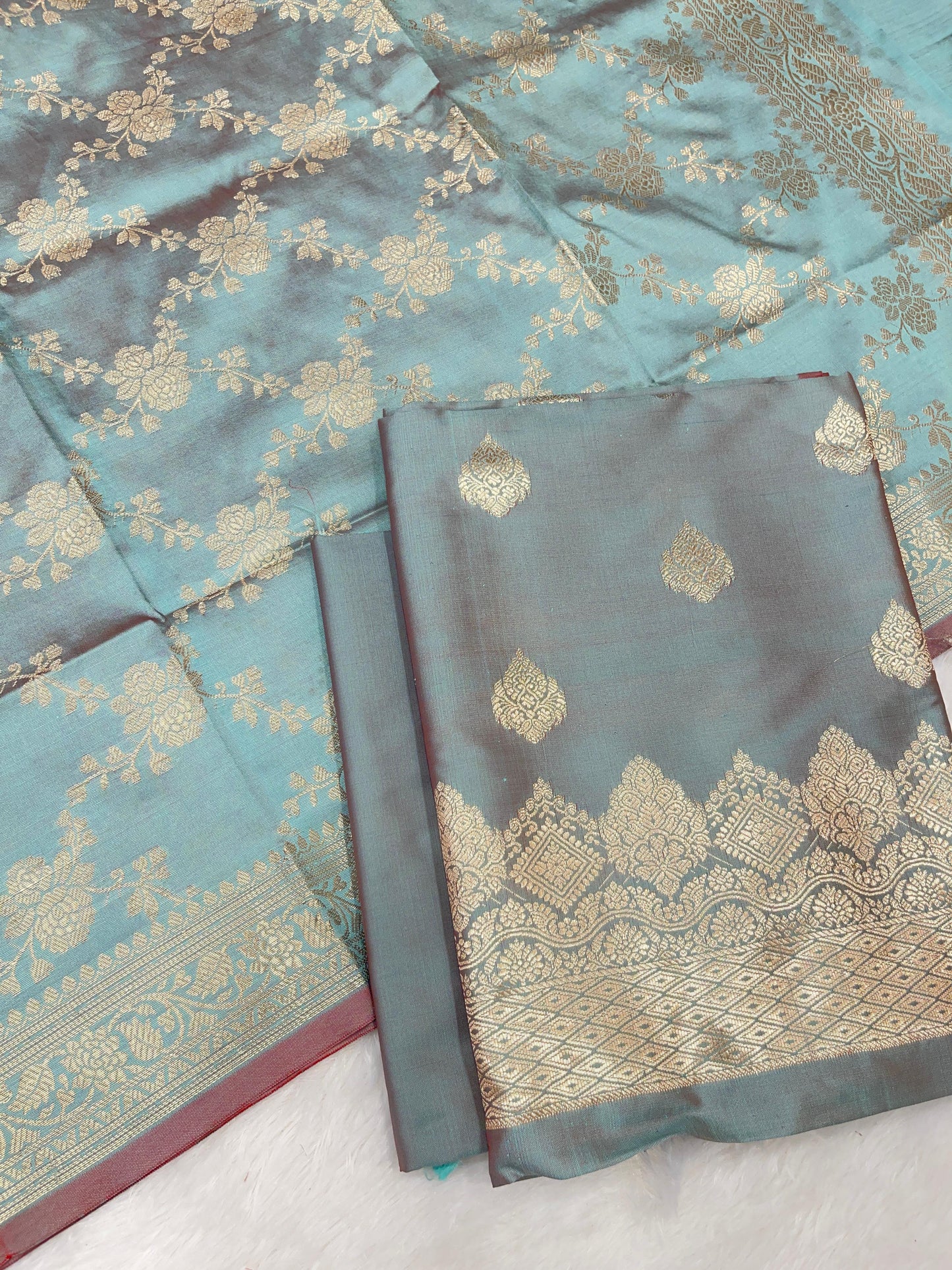 Seagreen Semi Katan Silk Handloom Banarasi 3 pcs Suit Set MUB_SK97