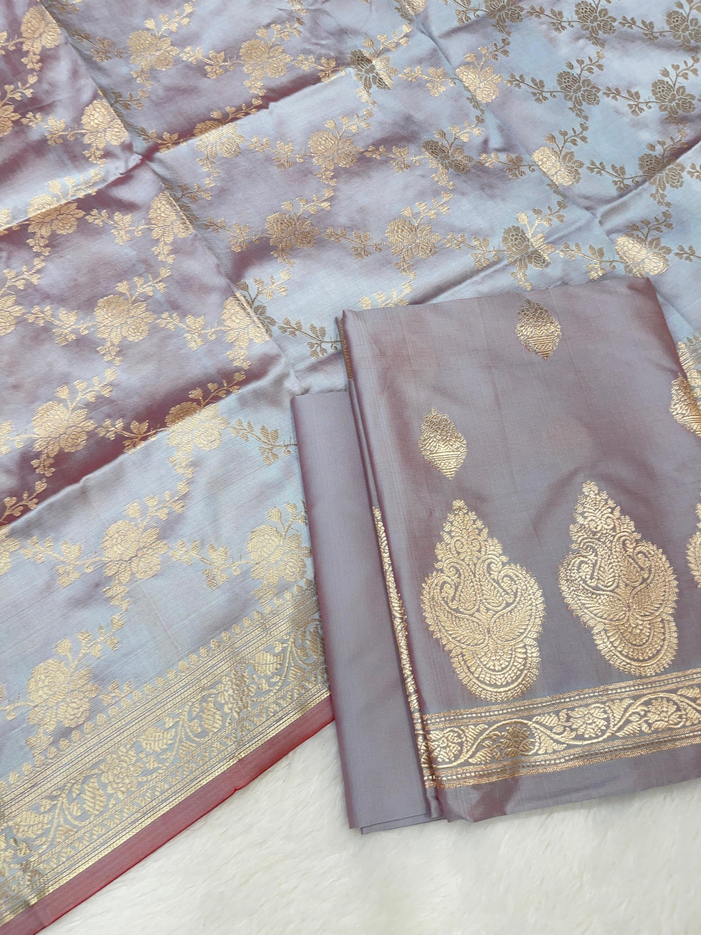 Light Purple Semi Katan Silk Handloom Banarasi 3 pcs Suit Set MUB_SK99