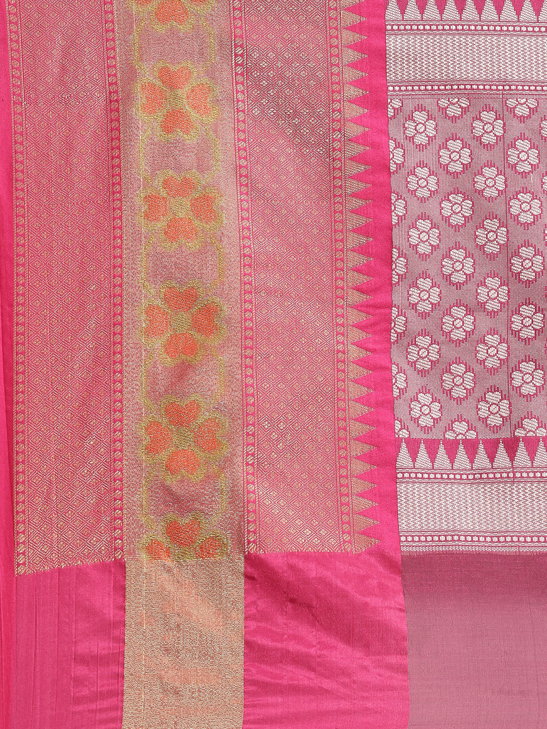 Faishana Presents Magenta & Pink Ikkat Patola Art Silk Skirt Pattu Border With Pink Blouse Banarasi Saree