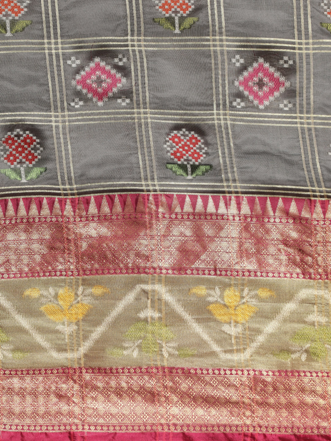 Faishana Presents Black & Magenta Rajkot Patola Art Silk Skirt Pattu Border With Magenta Blouse Banarasi Saree