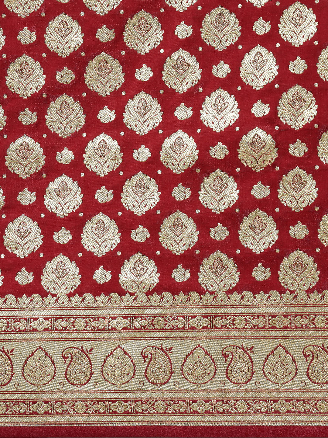 Faishana Presents Maroon Satin Silk Half Half Patli Zari Jaal Zari Anchal With Zari Border Banarasi Saree