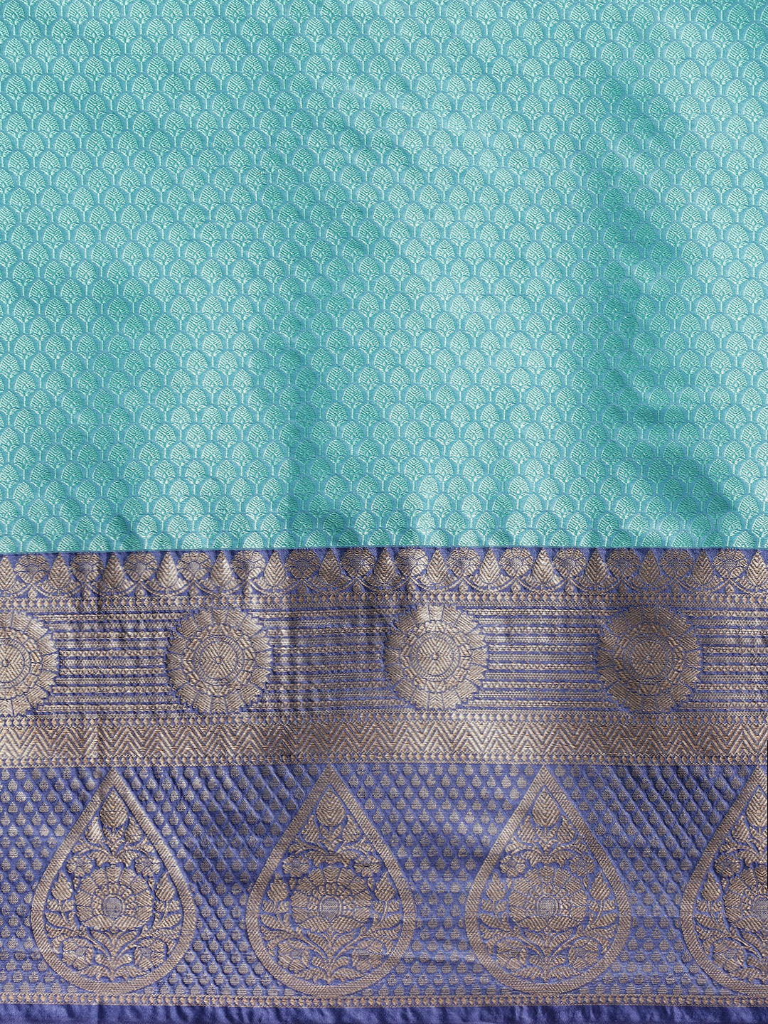Faishana Turquoise Blue Resham Brocade Saree With Contrast Blue Zari Pattu Border