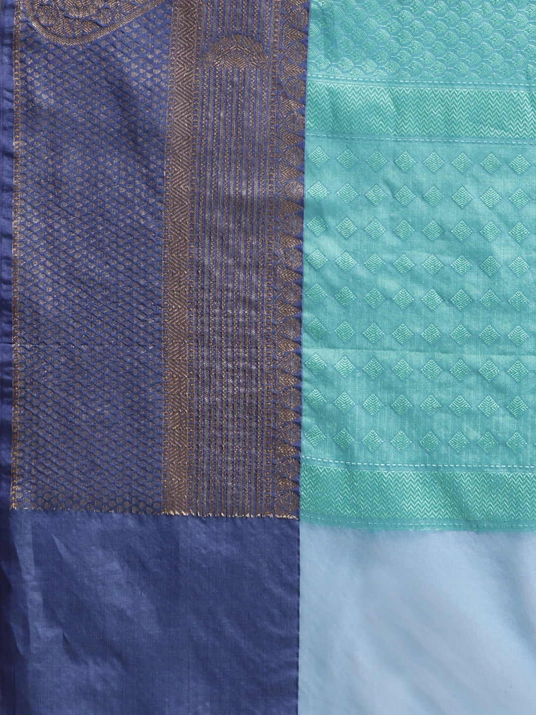 Faishana Turquoise Blue Resham Brocade Saree With Contrast Blue Zari Pattu Border