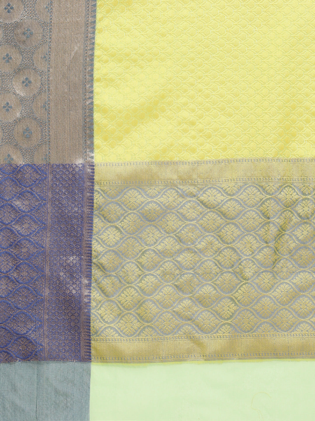 Faishana Green Resham Brocade Saree With Contrast Blue Zari Pattu Border
