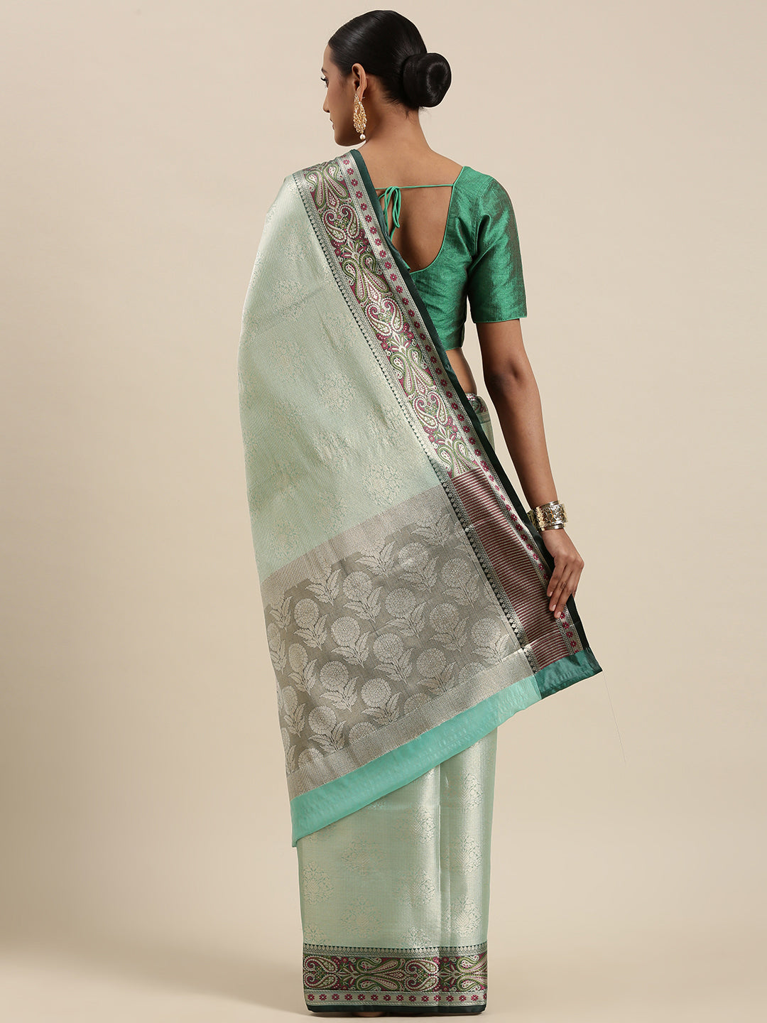 Sea Green Kanchi Silk Banarasi Sarees For Women GEBE10