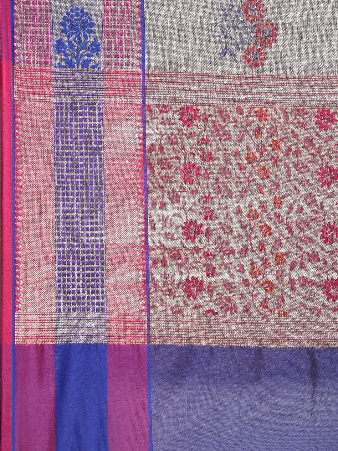 Faishana Presents Grey Zari Meena Paithani Brocade Contrast Pink Pattu Border Banarasi Saree
