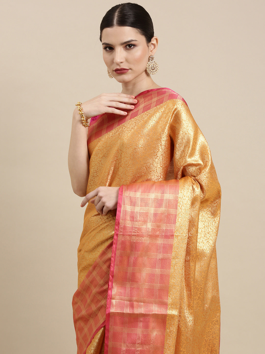 Orange Kanchi Silk Banarasi Sarees For Women GEBE23