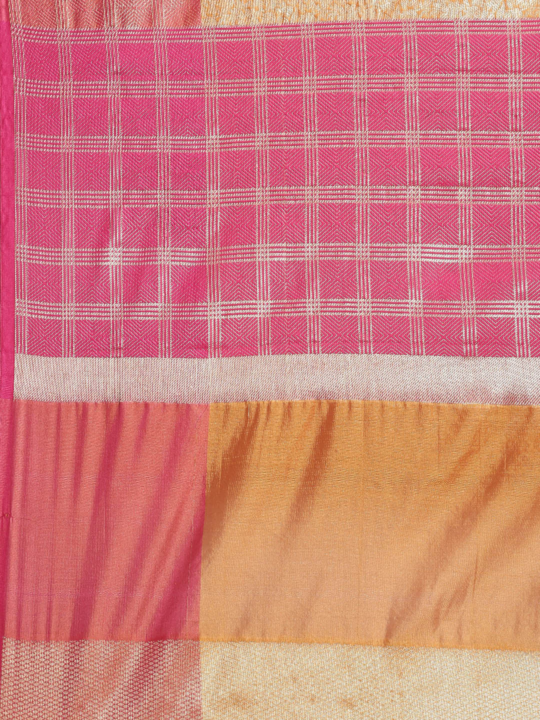 Faishana Presents Orange Zari Kanchi Silk Brocade Contrast Pink Zari Pattu Border Banarasi Saree