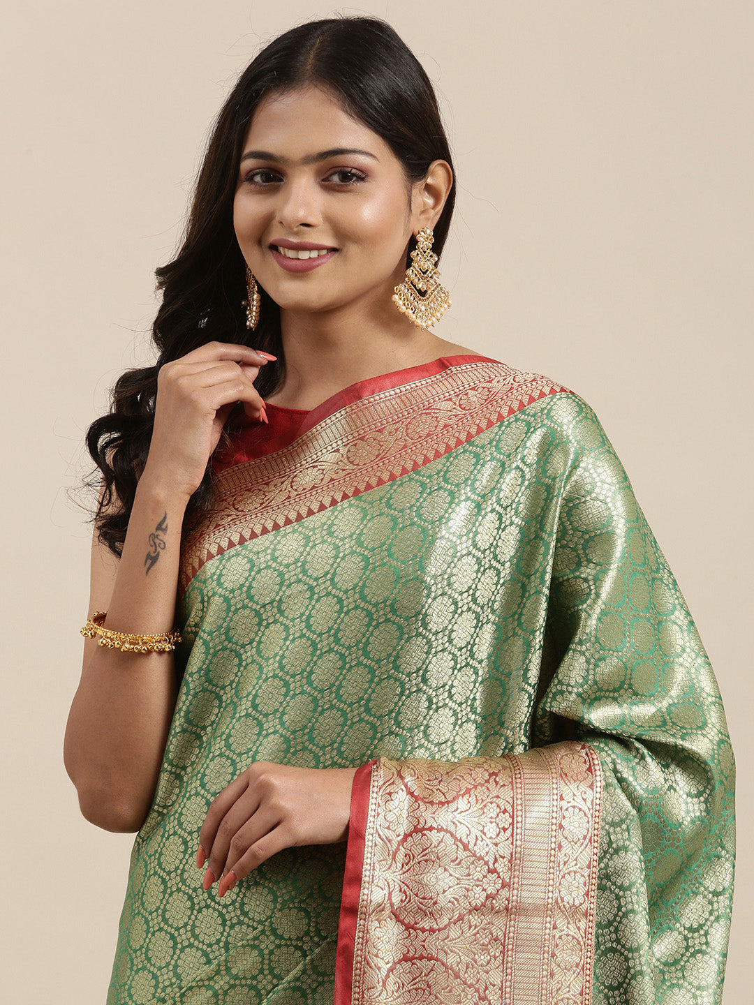 Green Kanchi Silk Banarasi Sarees For Women GEBE26