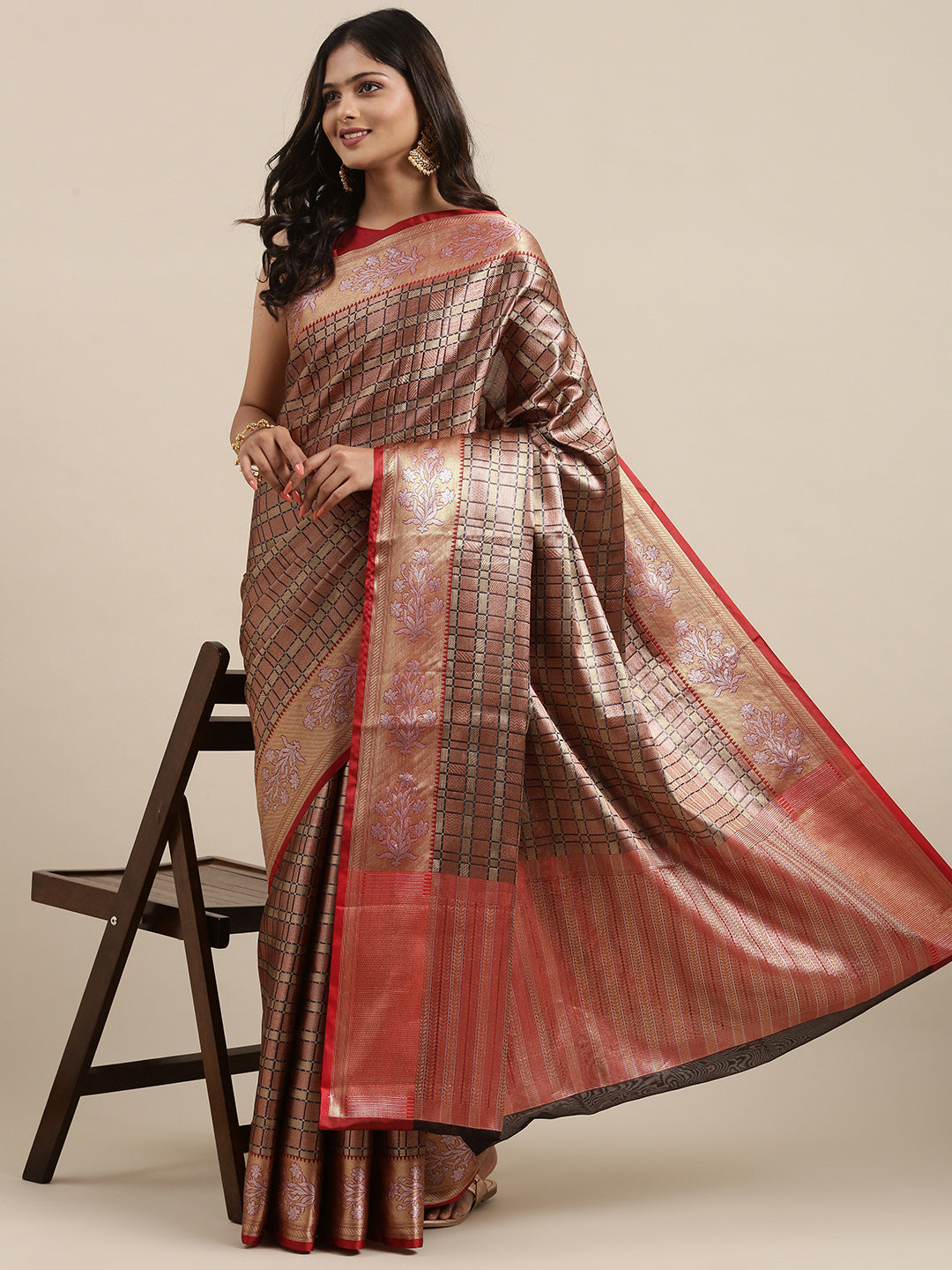 Brown Kanchi Silk Banarasi Sarees For Women GEBE3
