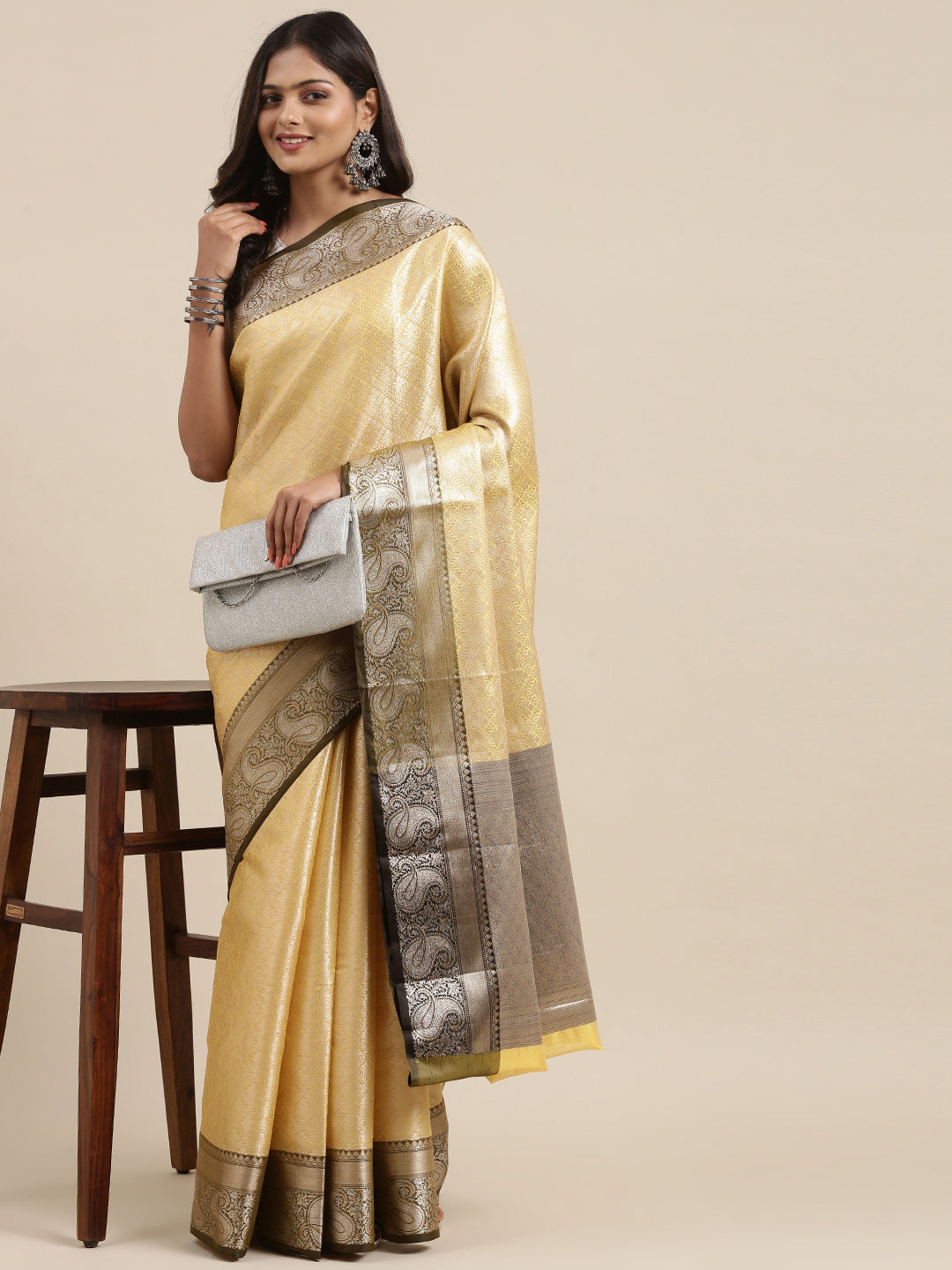 Yellow Kanchi Silk Banarasi Sarees For Women GEBE8