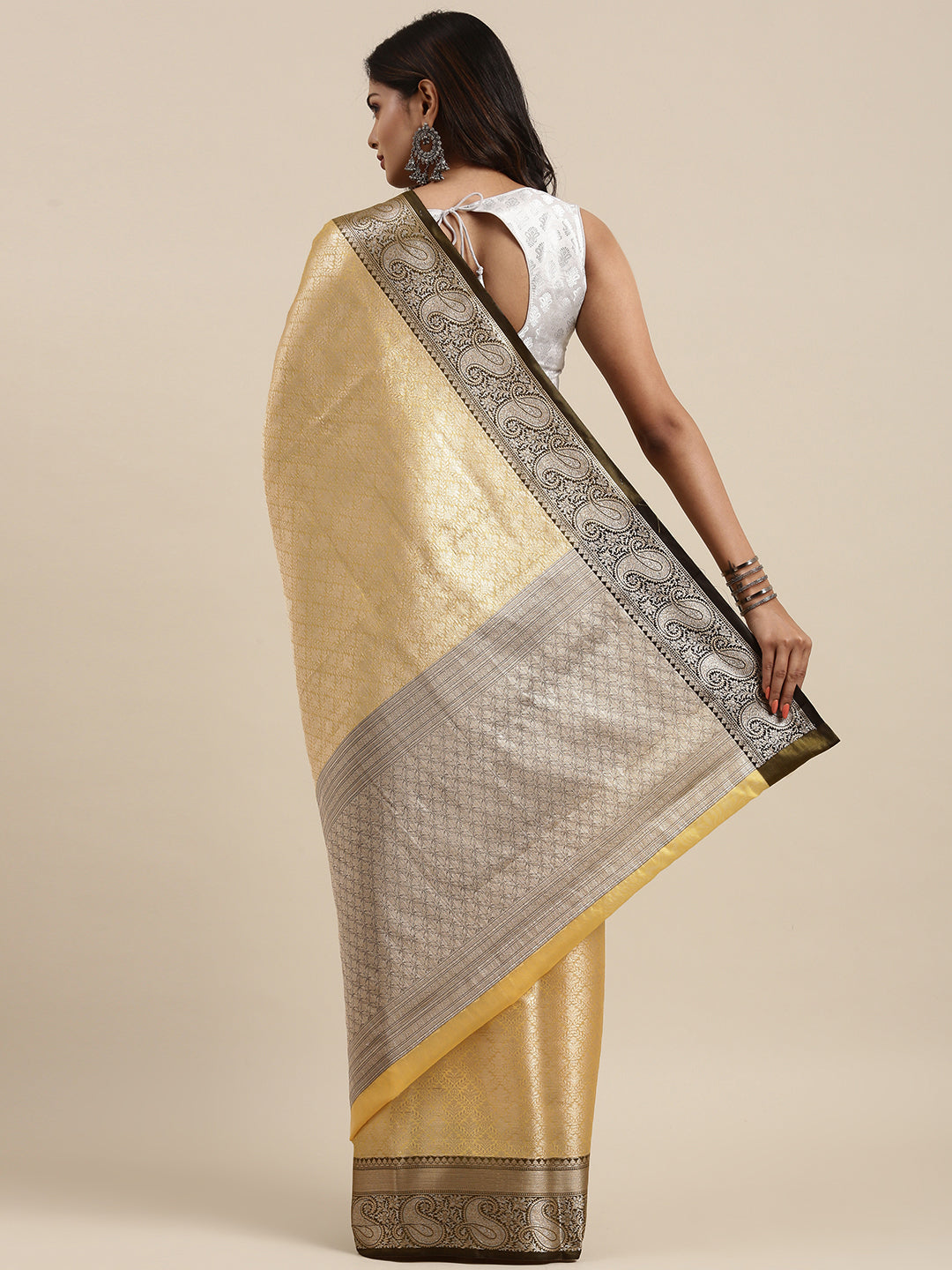 Yellow Kanchi Silk Banarasi Sarees For Women GEBE8