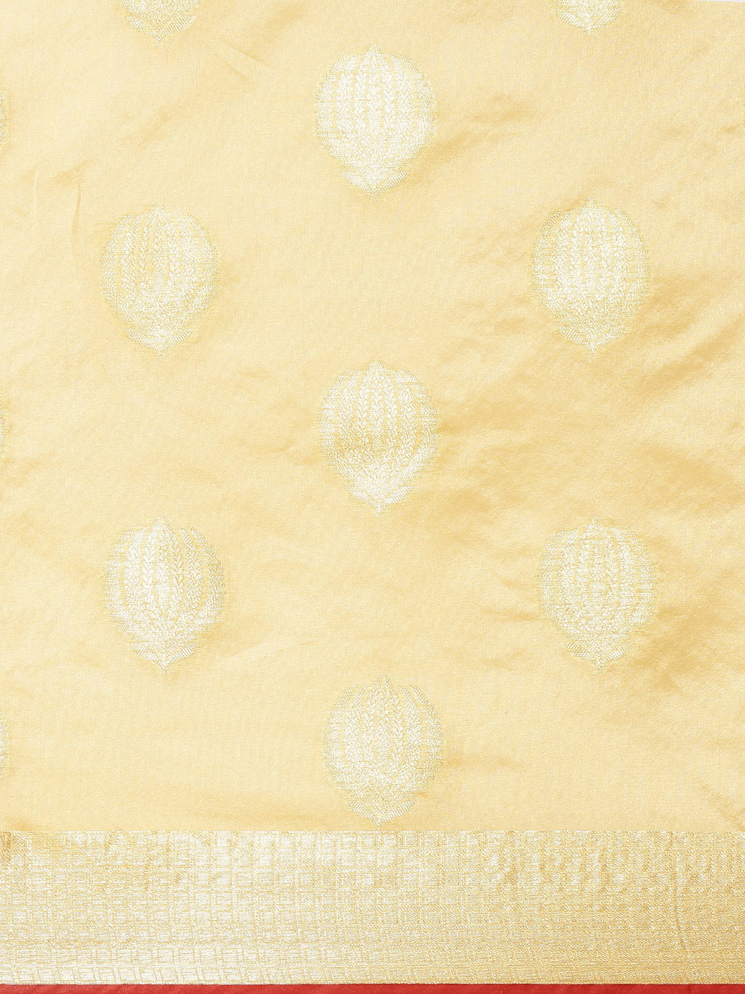 Faishana Presents Handwoven Peach Bright Silk Boota Zari Border With Peach Blouse Banarasi Saree