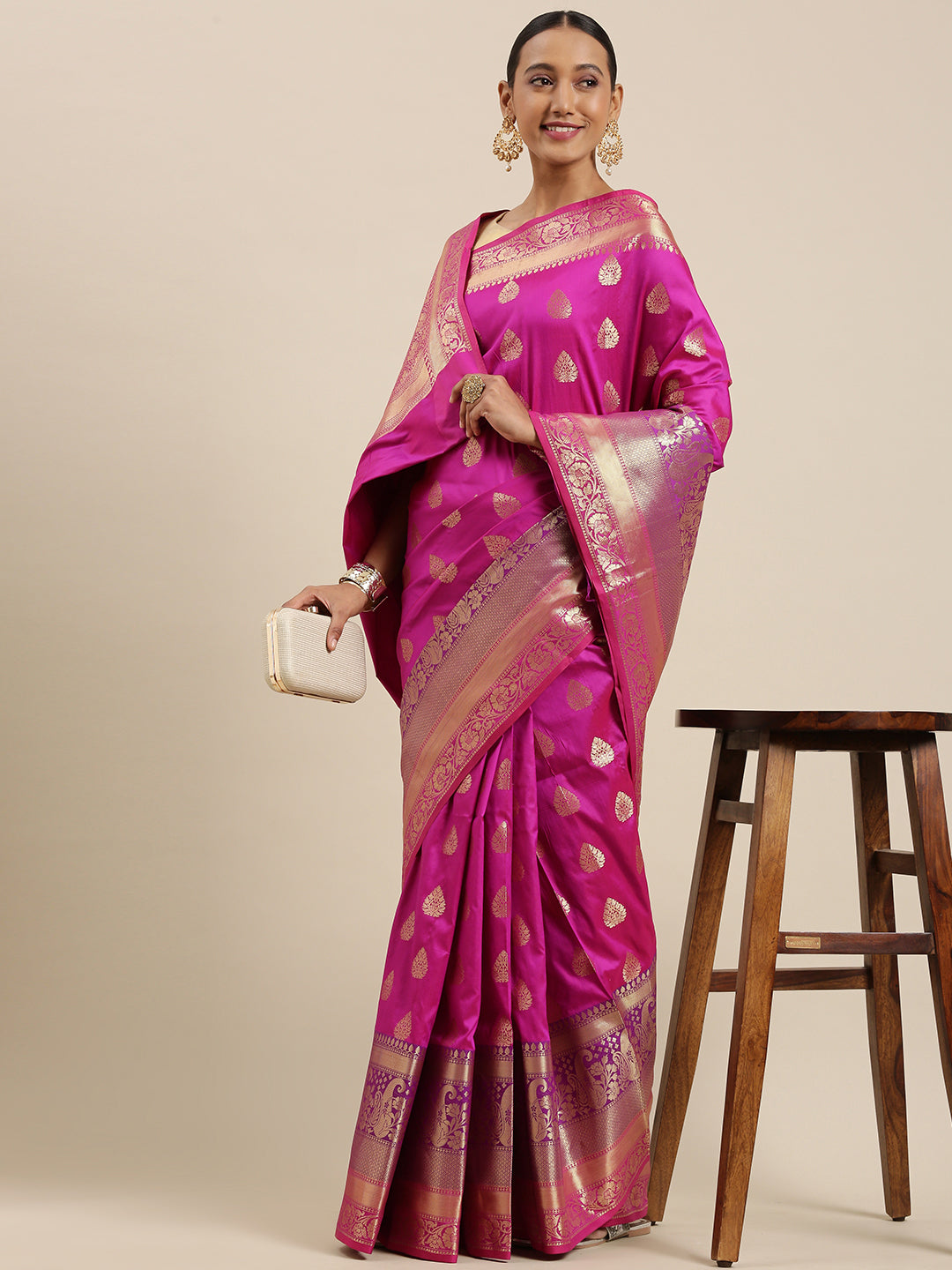 Faishana Presents Magenta Poly Cotton Zari Boota With Skirt Border Banarasi Saree
