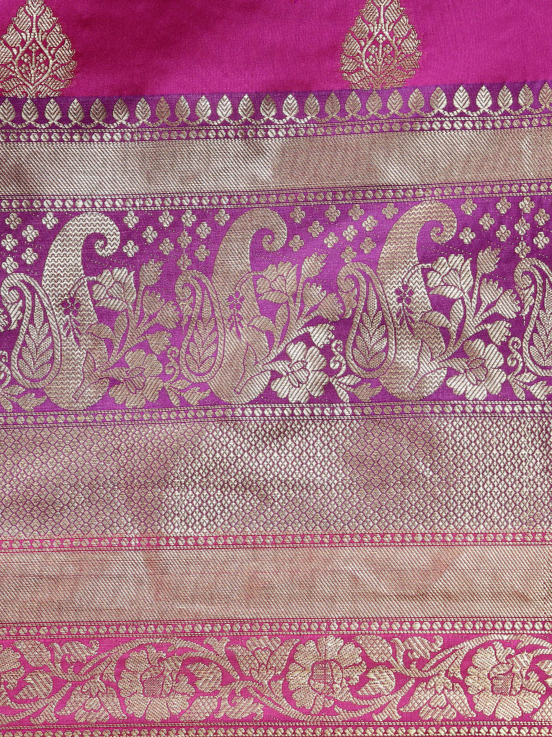 Faishana Presents Magenta Poly Cotton Zari Boota With Skirt Border Banarasi Saree