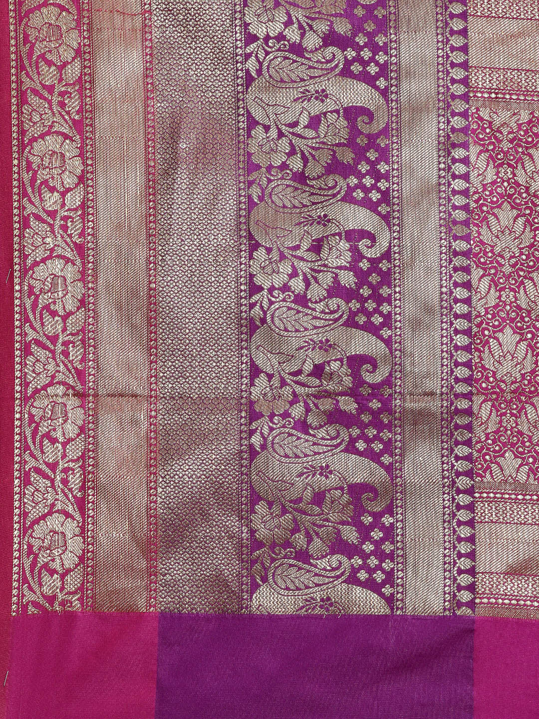 Faishana Presents Magenta Poly Cotton Zari Boota With Skirt Border Banarasi Saree