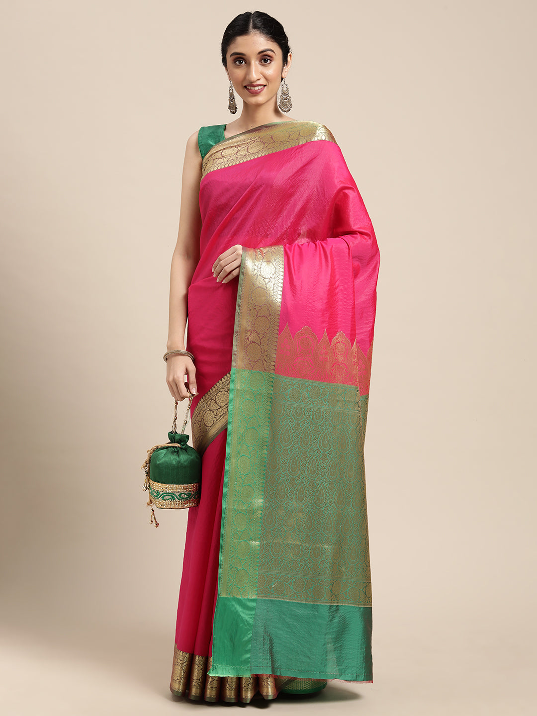 Pink Valkalam Katan Silk Banarasi Sarees For Women GEKH27