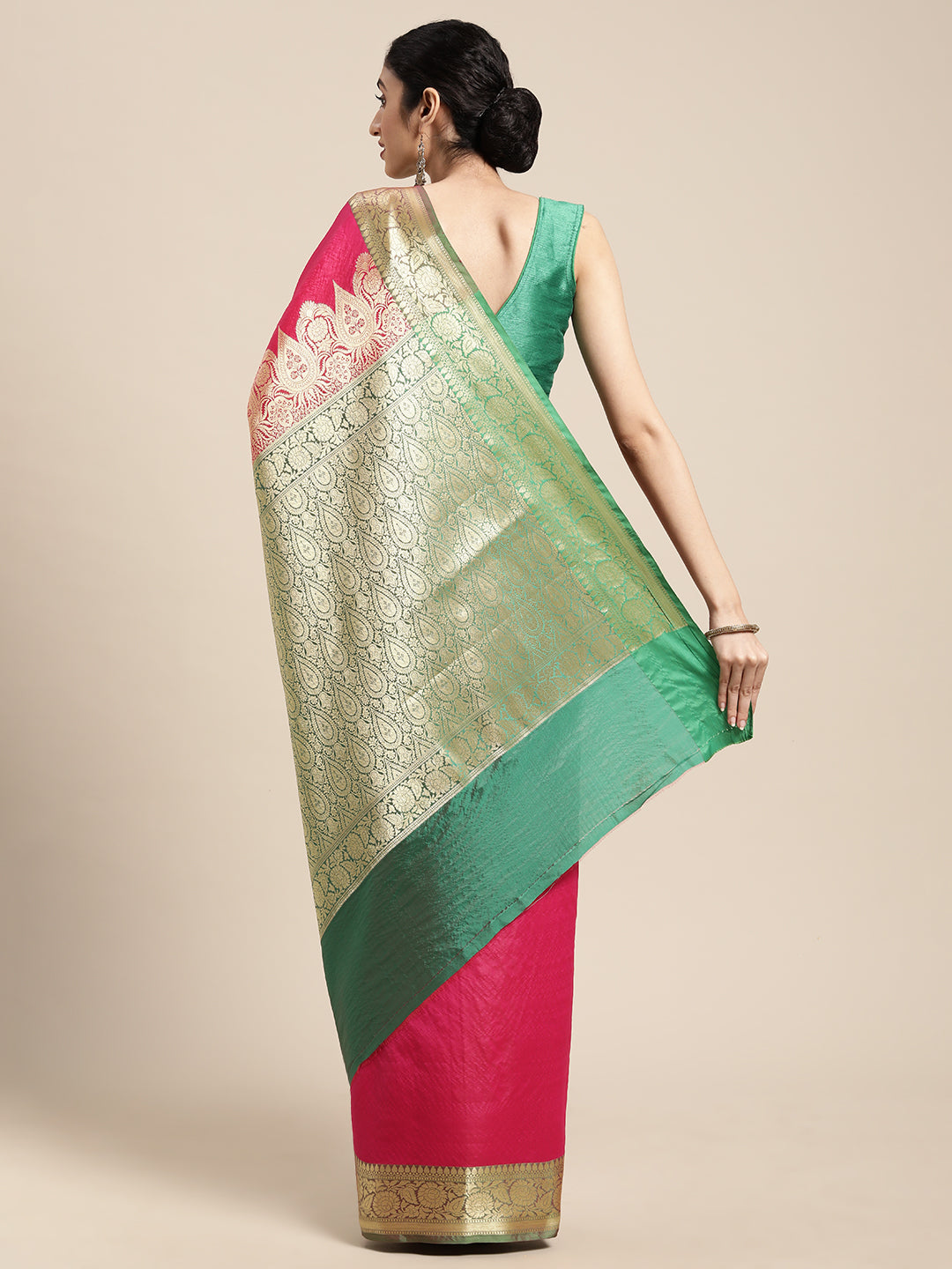 Pink Valkalam Katan Silk Banarasi Sarees For Women GEKH27